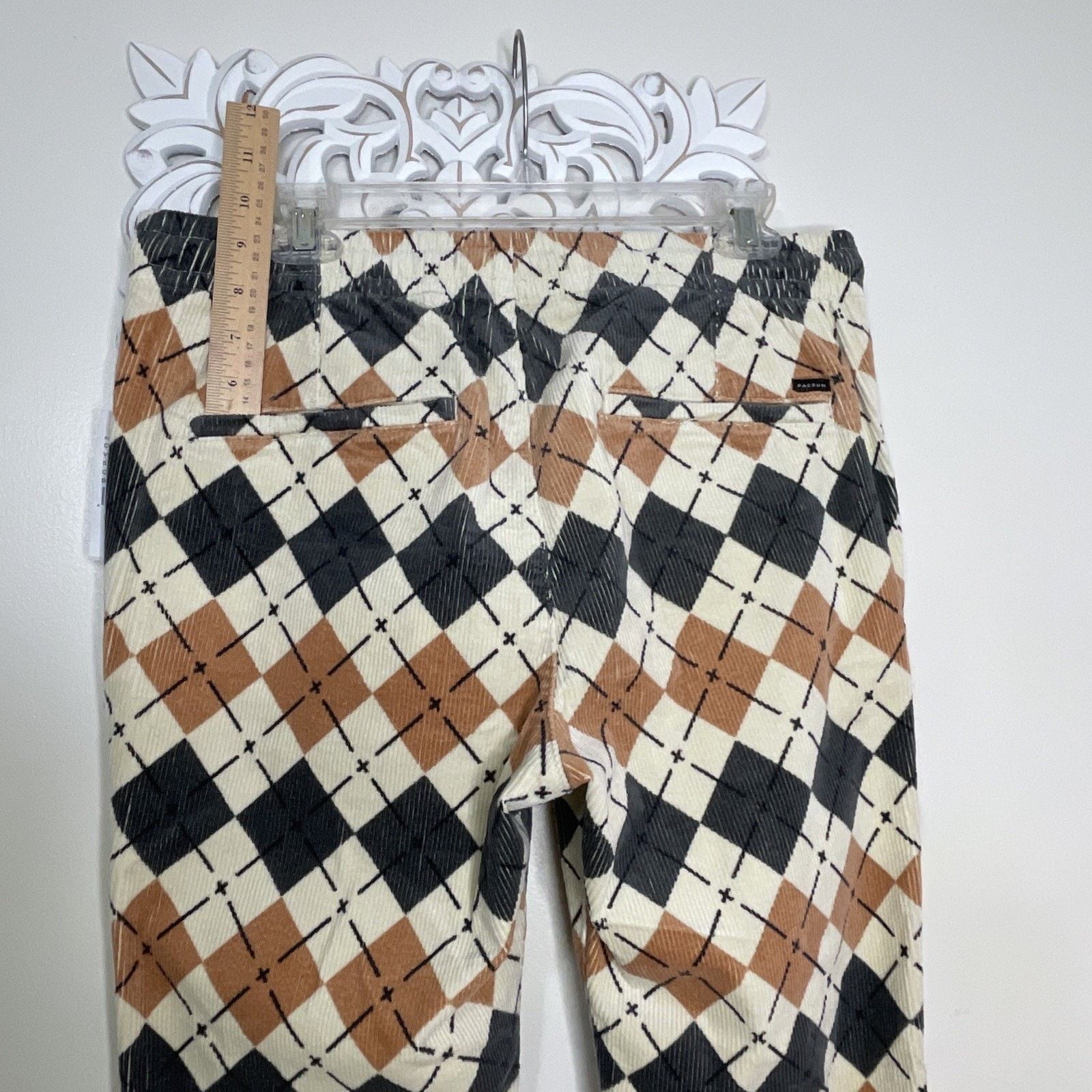 Pacsun PACSUN M Slim Argyle Corduroy PANTS Elastic Waist TAN GRAY Size 33" - 13 Thumbnail