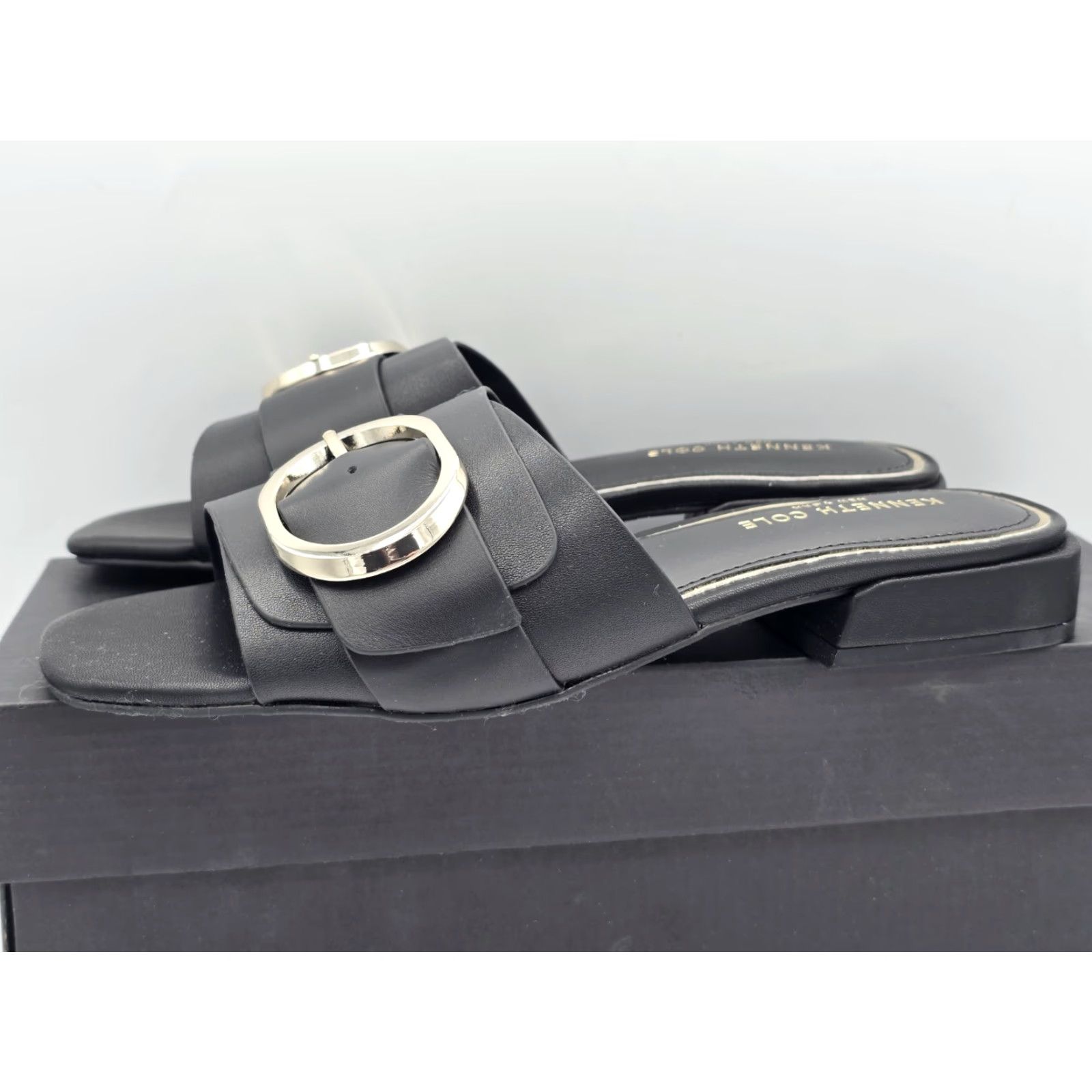Kenneth Cole Kenneth Cole New York Women's Ingrid Sandal Black/Gold Sz 8 M - Shoes - Sandal - Leather - Slip-On - Adult - Female Size US 8 / IT 38 - 5 Thumbnail