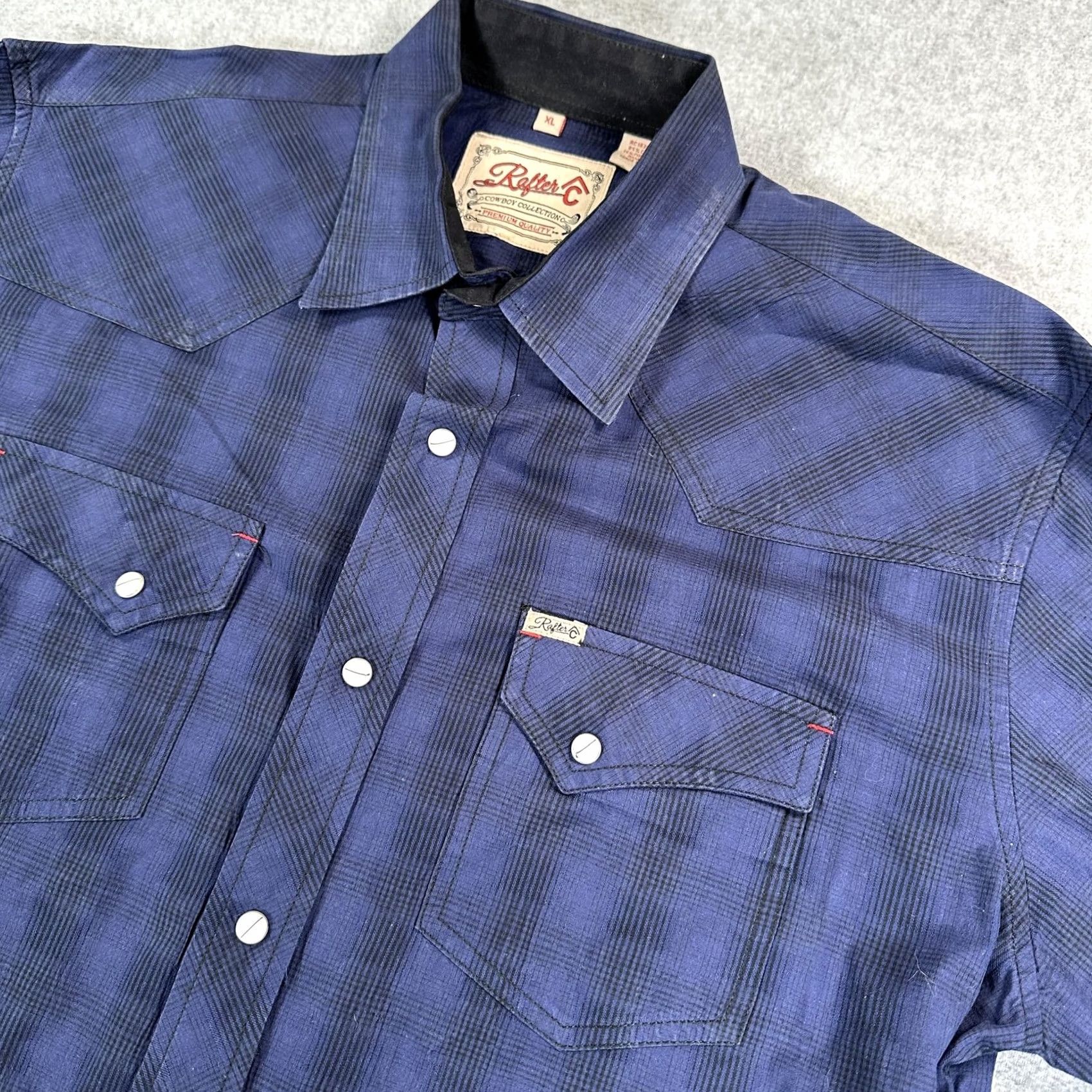 Vintage Rafter C Shirt Mens XL Blue Plaid Long Sleeve Western Snap Front Cowboy Size US XL / EU 56 / 4 - 2 Thumbnail