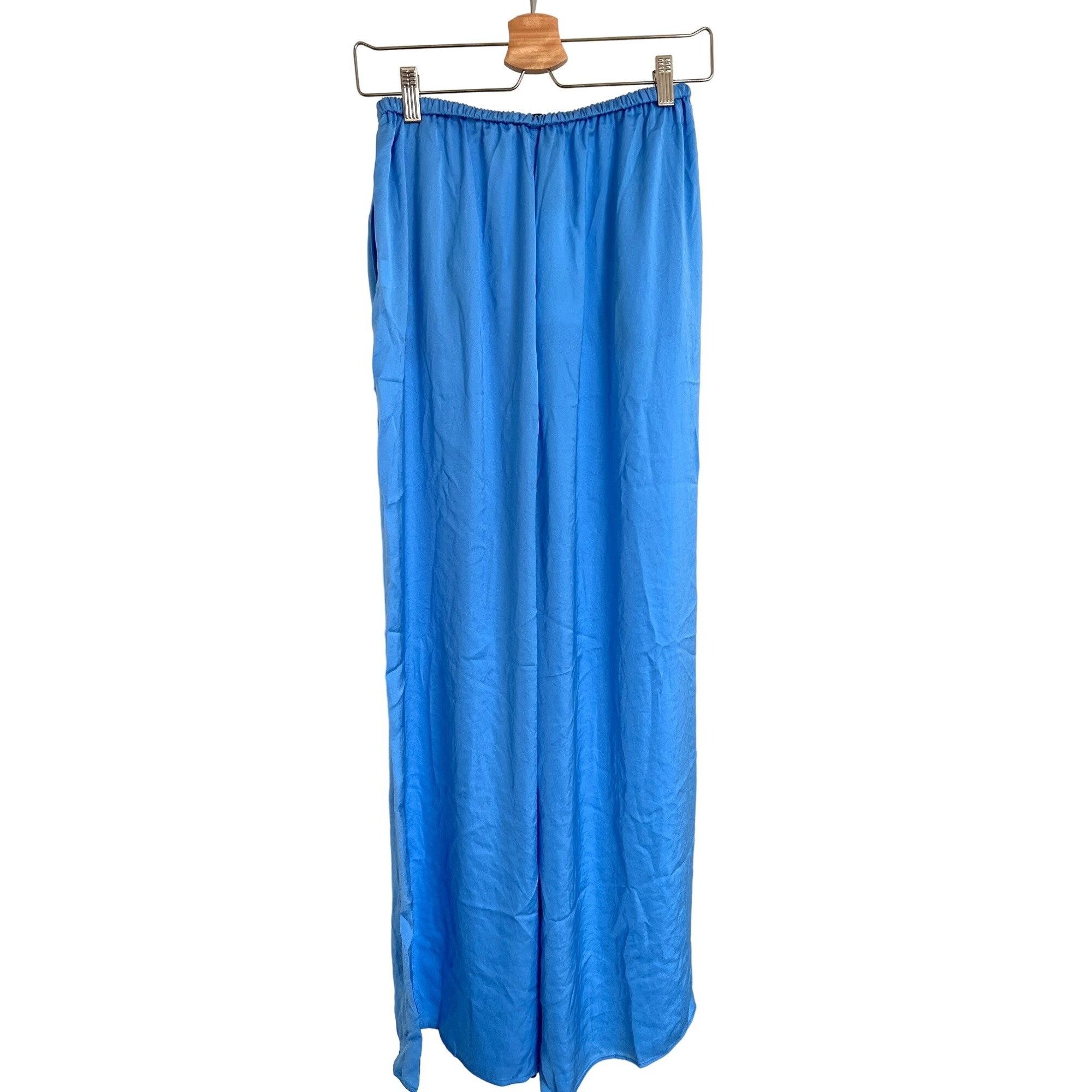Zara Zara Light Blue Silky Wide-Leg Palazzo Pants Size 27" / US 4 / IT 40 - 4 Thumbnail