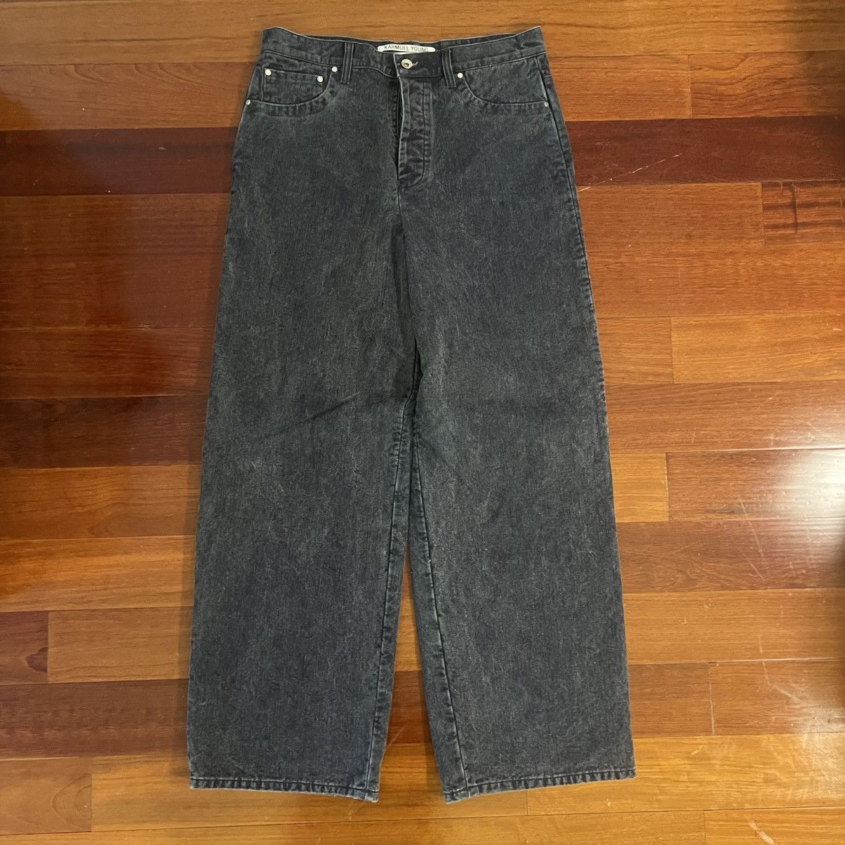 Karmuel Young Navy Washed Molded Wide Leg Pants