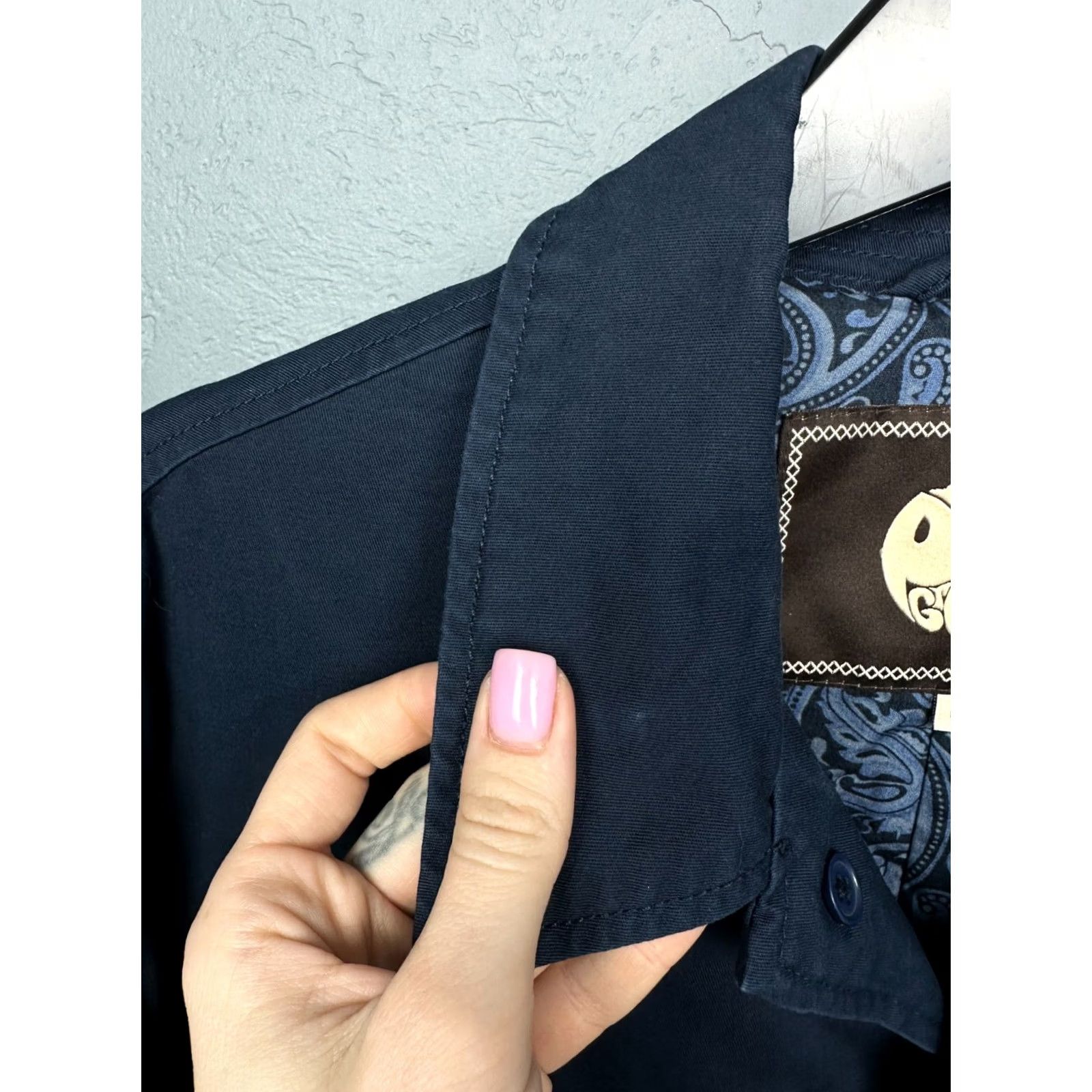 Pretty Green Pretty Green Mens Trench Coat Jacket L Blue Cotton Solid Button Jacket Mens Trench Coat - 90s? Size US L / EU 52-54 / 3 - 3 Thumbnail