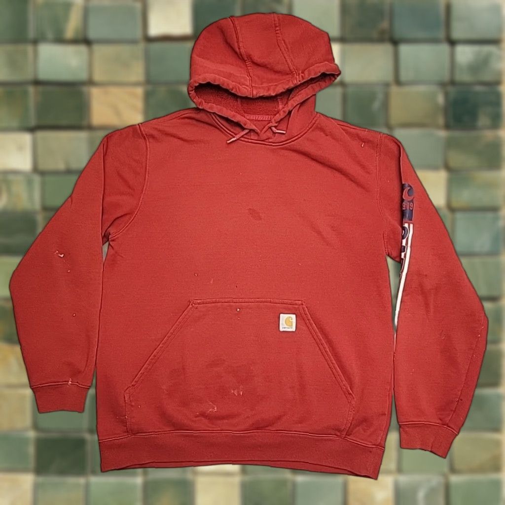 Carhartt Carhartt Hoodie Mens L Red Original Fit Hooded Sweatshirt Spellout Sleeve Work Size US L / EU 52-54 / 3 - 1 Thumbnail
