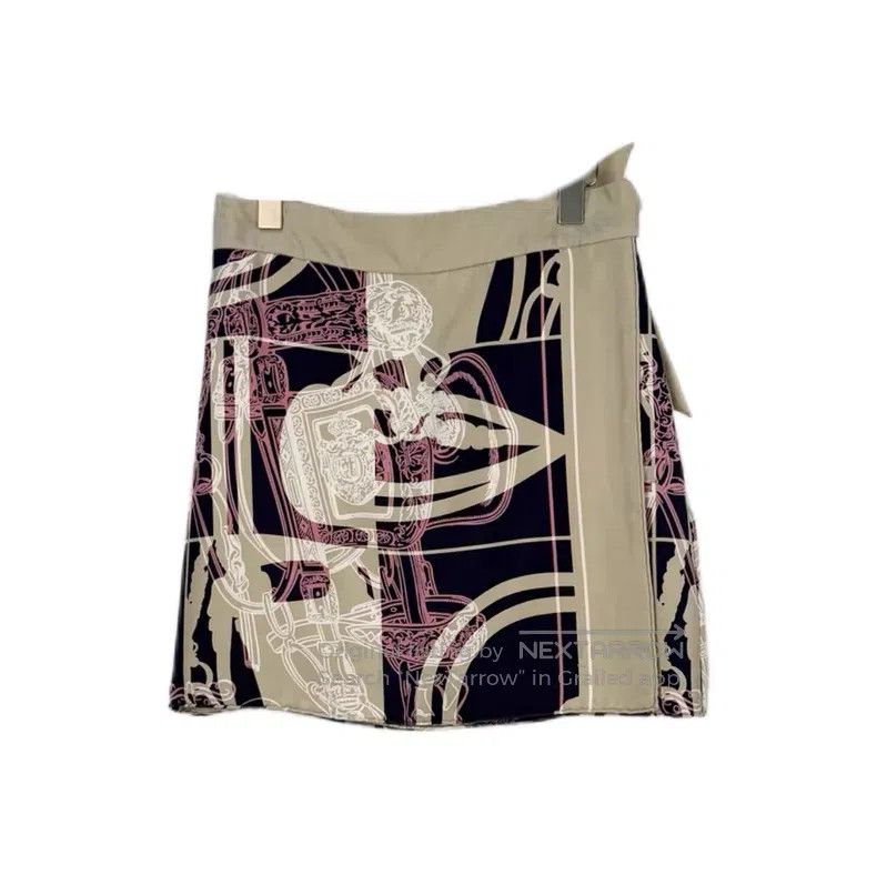 Hermes Hermes Beige and Purple Chain Pattern Silk Short Skirt Size 25" / US 0 / IT 36 - 1 Thumbnail