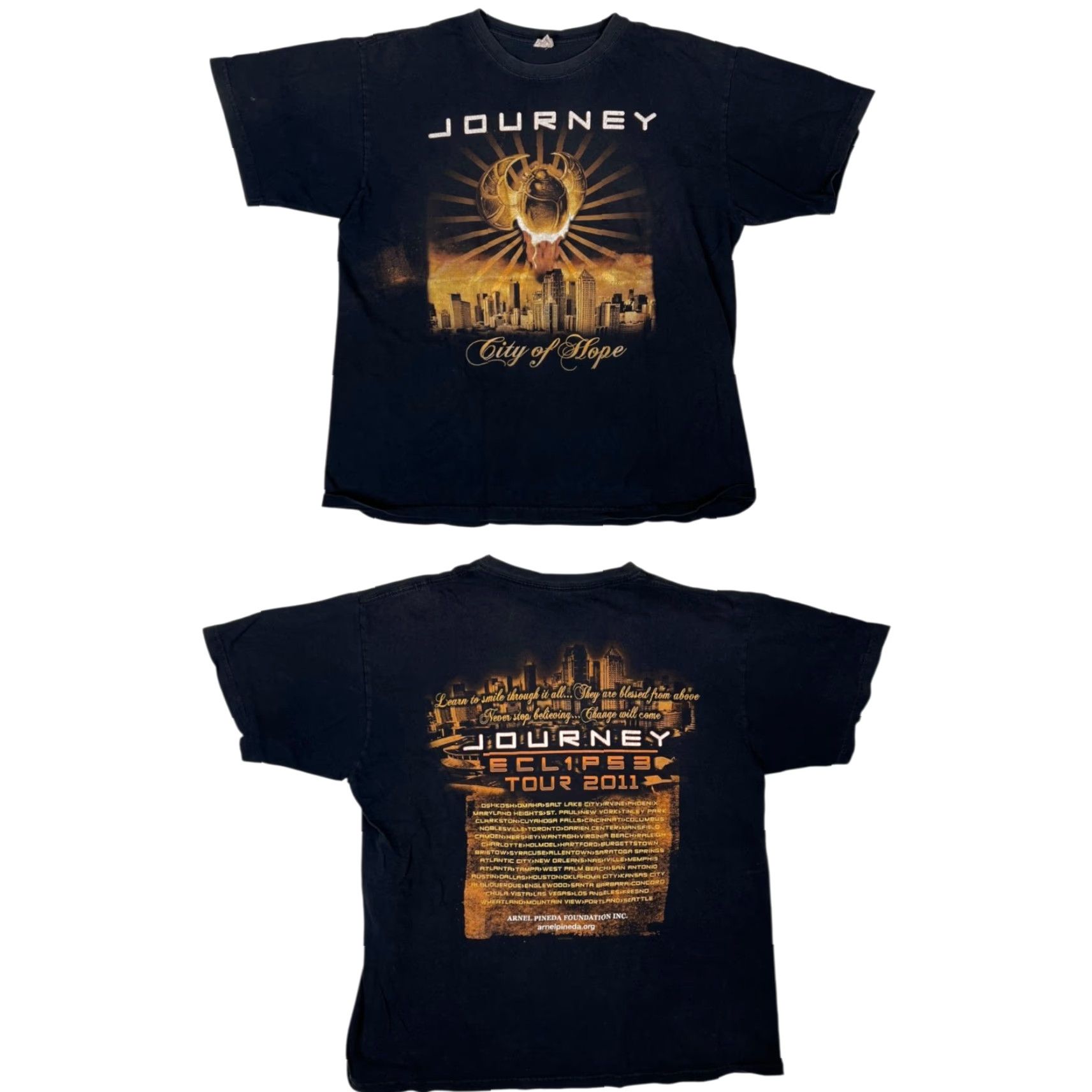 Anvil VINTAGE Journey Shirt Eclipse City Of Hope Tour 2011 Large Black Cotton 90s Music Rock T-Shirt Men Crew Neck Short Sleeve Double-Sided Size US L / EU 52-54 / 3 - 2 Thumbnail