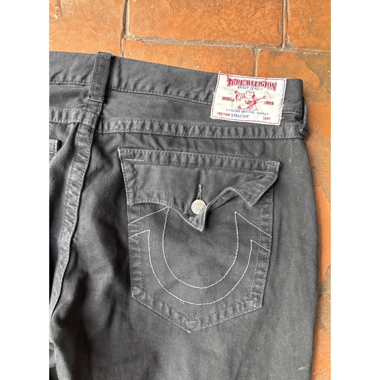 True Religion Y2K True Religion Ricky Straight Jeans Mens 42x27 Black Denim Button Zip Pockets Logo USA Straight 42 Mens Size US 42 / EU 58 - 6 Thumbnail