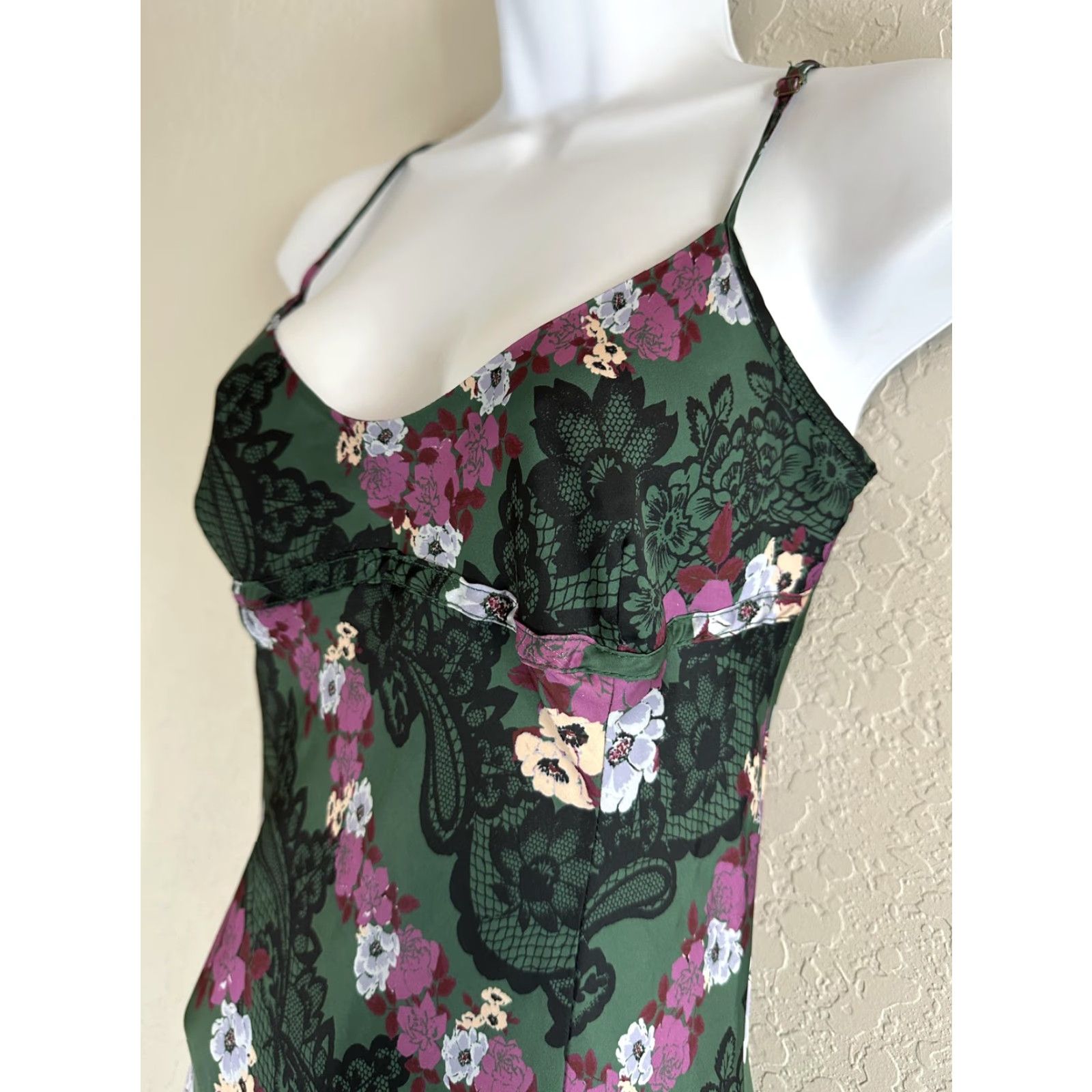 Vintage Empress Dress Womens Medium Green Floral Slip Midi V Neck Strappy Summer Size M / US 6-8 / IT 42-44 - 2 Thumbnail