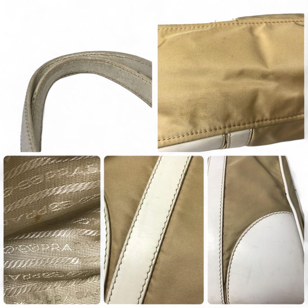 Prada Prada - Handbag White Leather Nylon Beige Shoulder Bag Size ONE SIZE - 9 Thumbnail