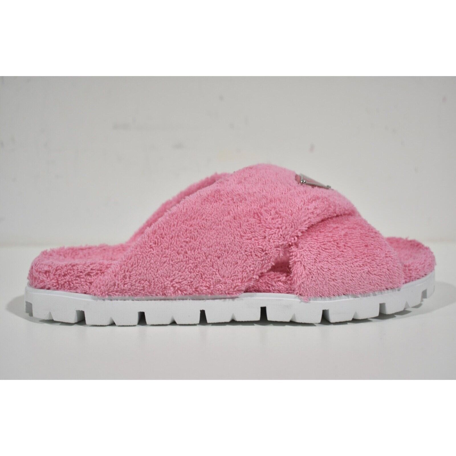 Prada Prada Terry Pink Triangle Logo Criss Cross Strap Sandal Size US 10.5 / IT 40.5 - 2 Thumbnail