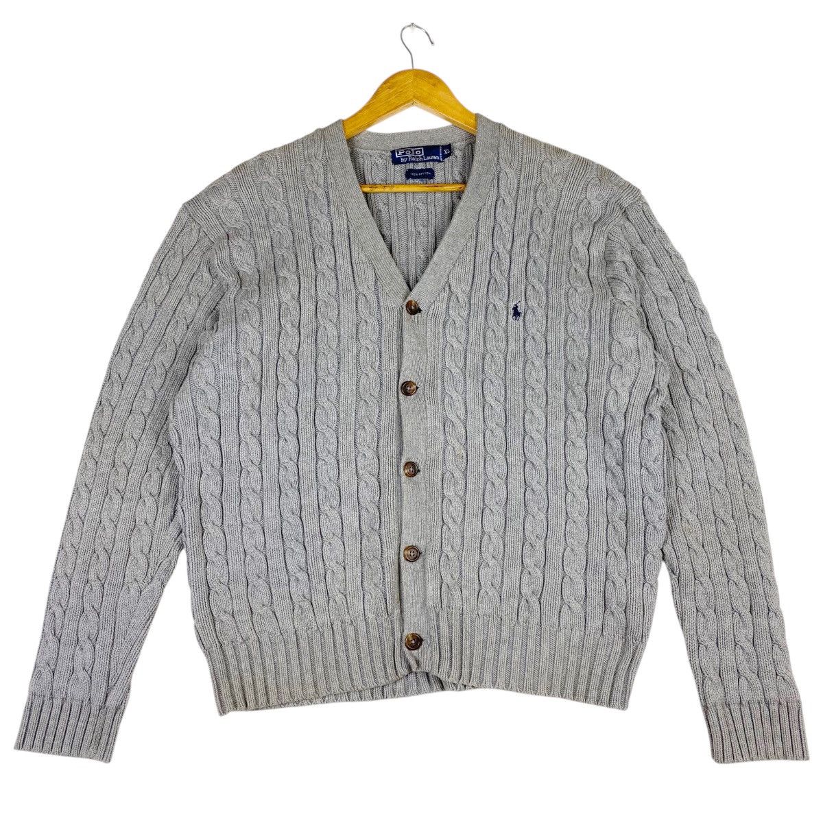 Polo Ralph Lauren × Vintage 💥 VTG POLO RALPH LAUREN CABLE KNIT CARDIGAN SWEATER Size US XL / EU 56 / 4 - 1 Thumbnail