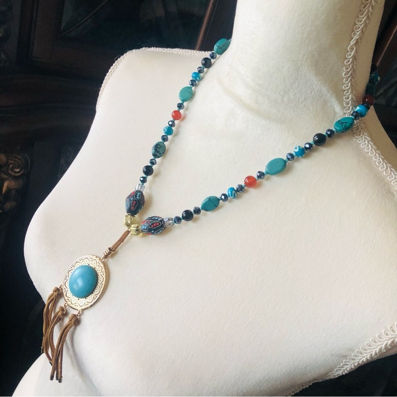 Handmade Handcrafted southwest style natural stone medallion necklace Size ONE SIZE - 3 Thumbnail