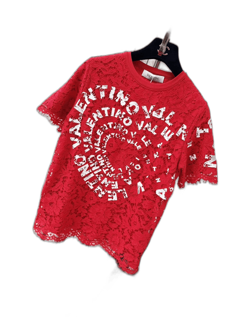 Valentino Valentino Red Lace Short Sleeve Top Size XXS / US 00 / IT 34 - 1 Thumbnail