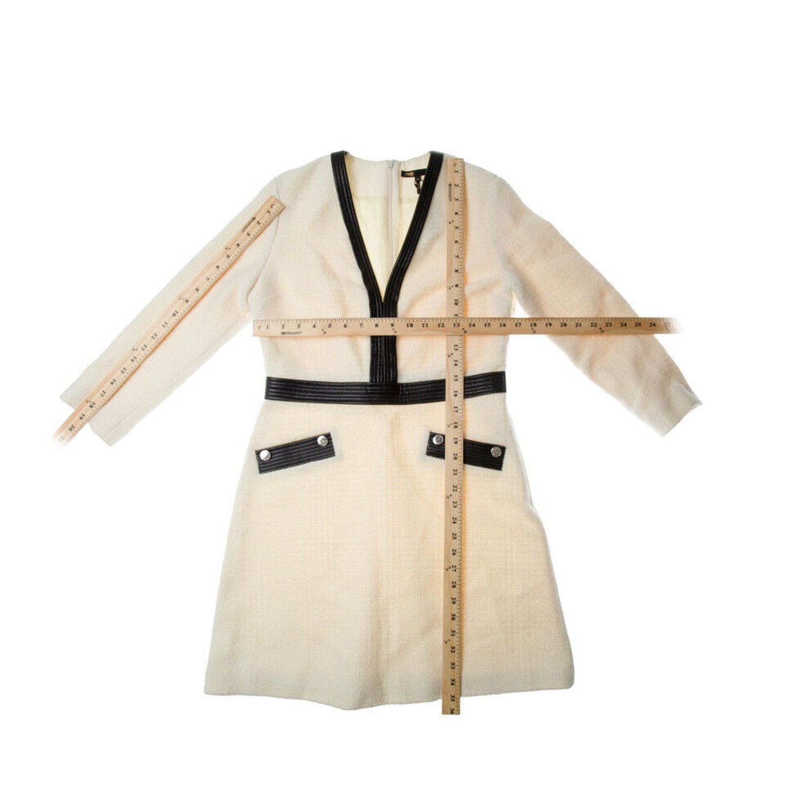 Maje Maje Remma Faux Leather Detail Tweed Minidress Cream Size M / US 6-8 / IT 42-44 - 3 Thumbnail