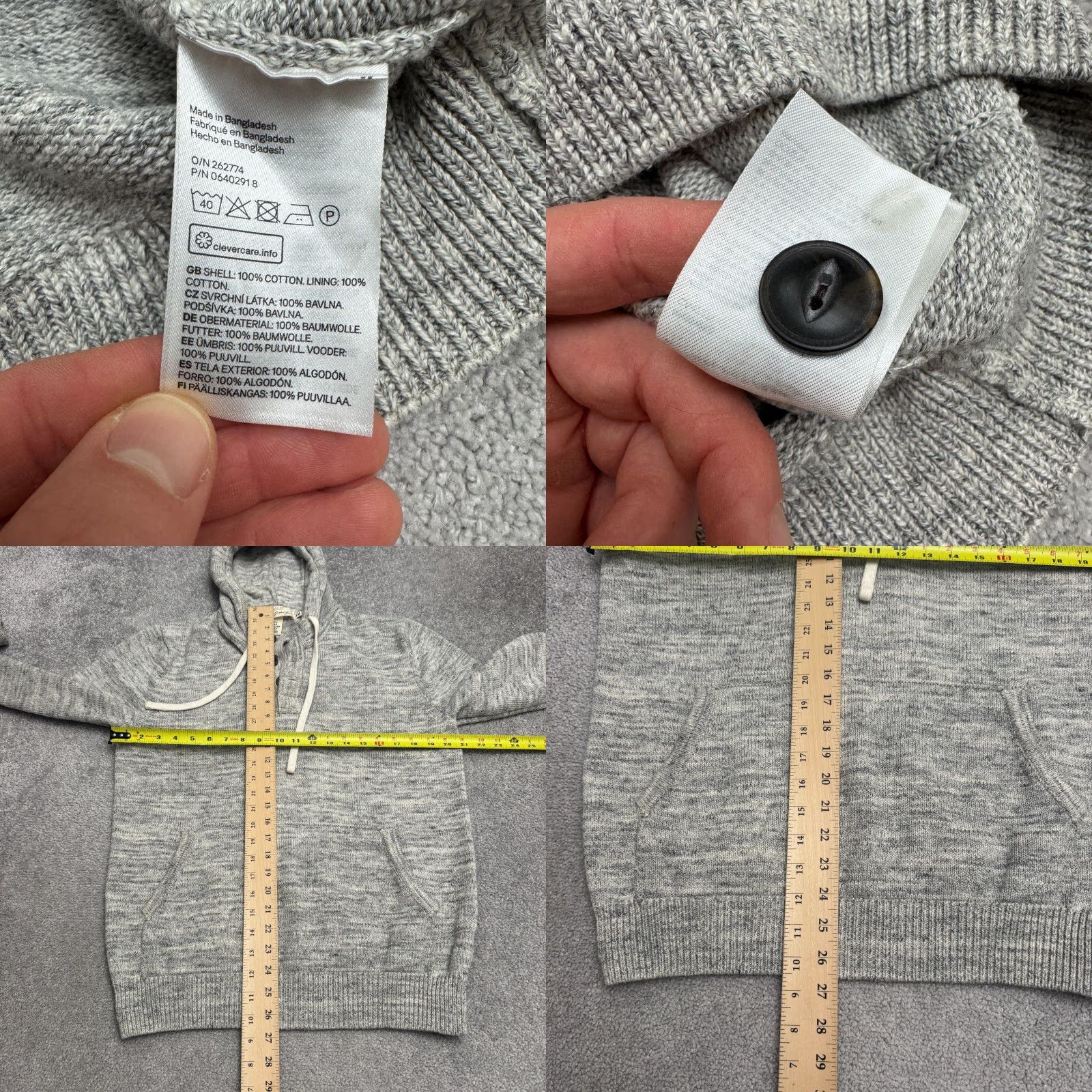 H&M H&M Mens Long Hoodie Knitted Sweater Medium Marled Gray Henley Cotton Pullover Size US M / EU 48-50 / 2 - 8 Thumbnail