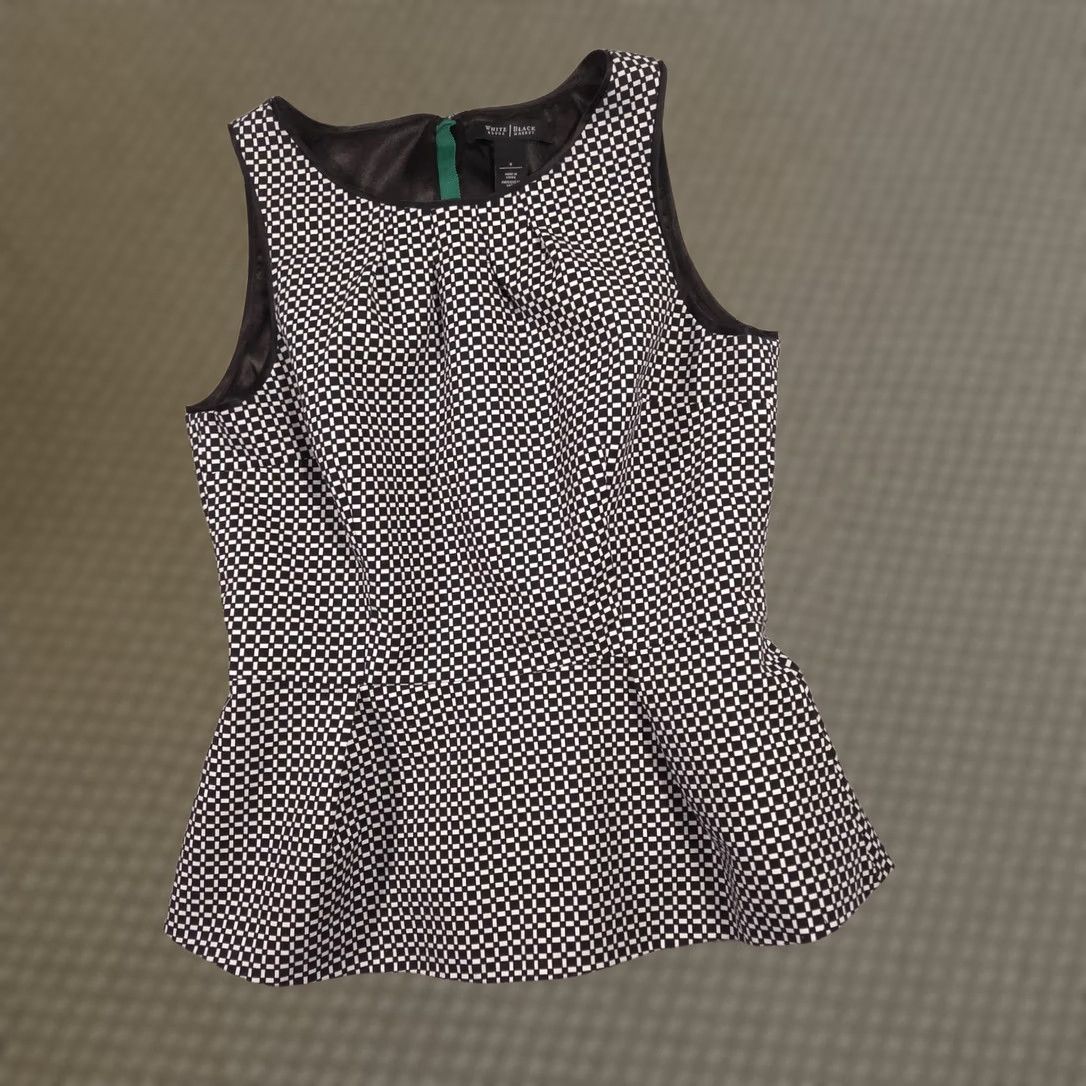 White House Black Market White House Black Market Blouse Womens 8 Black White Check Peplum Sleeveless Top Shirt Adult Small Black Girls Mens Size M / US 6-8 / IT 42-44 - 1 Thumbnail
