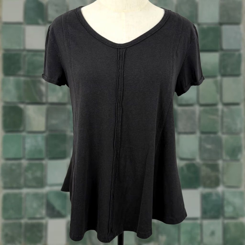 Vintage Womens Black S/T Cotton Blend V-Neck Exposed Seams T-Shirt Grunge Goth Loungewear Basic Size S / US 4 / IT 40 - 1 Thumbnail