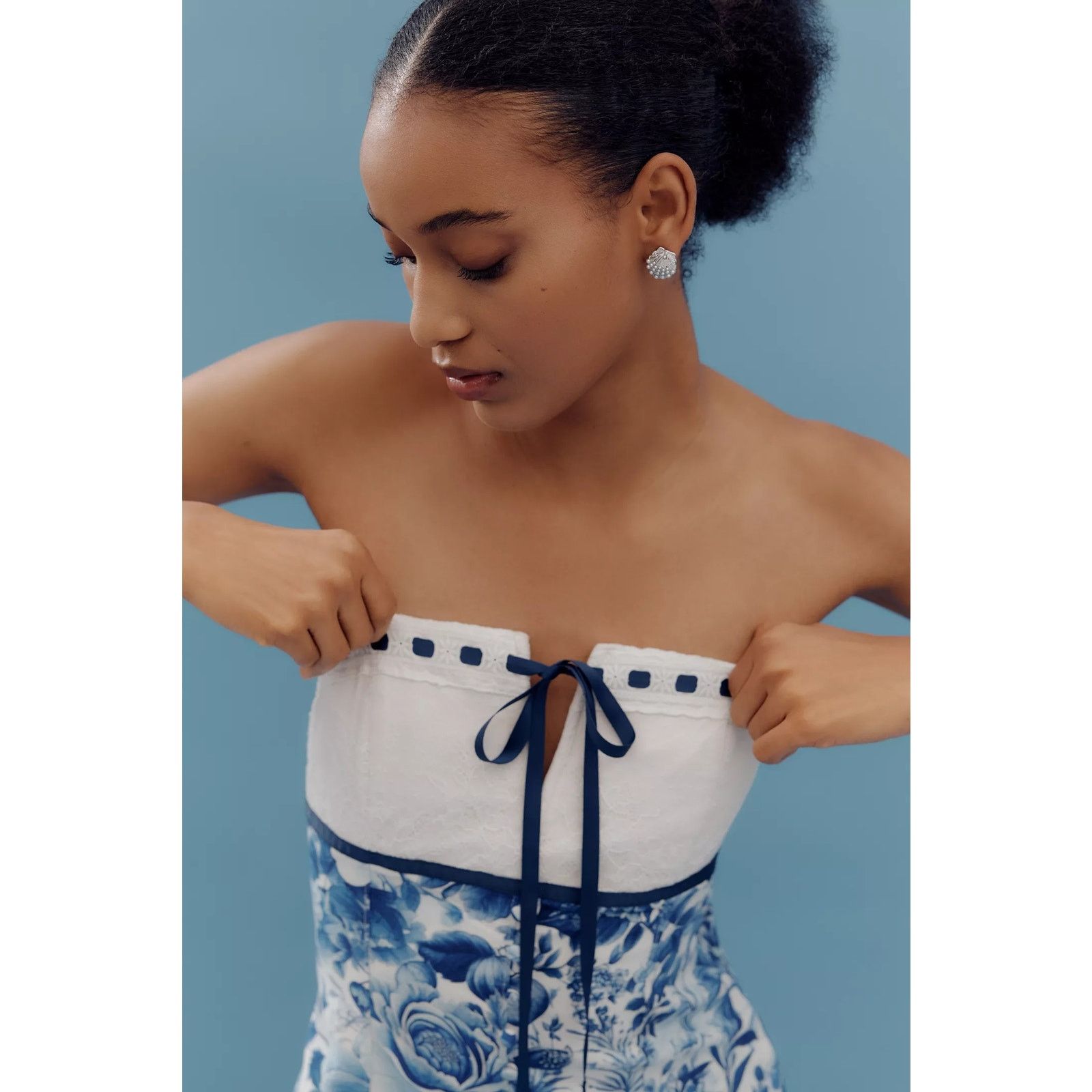 Anthropologie New Maeve Strapless Tie-Front Mini Dress $168 XL Blue Floral Size XL / US 12-14 / IT 48-50 - 4 Thumbnail