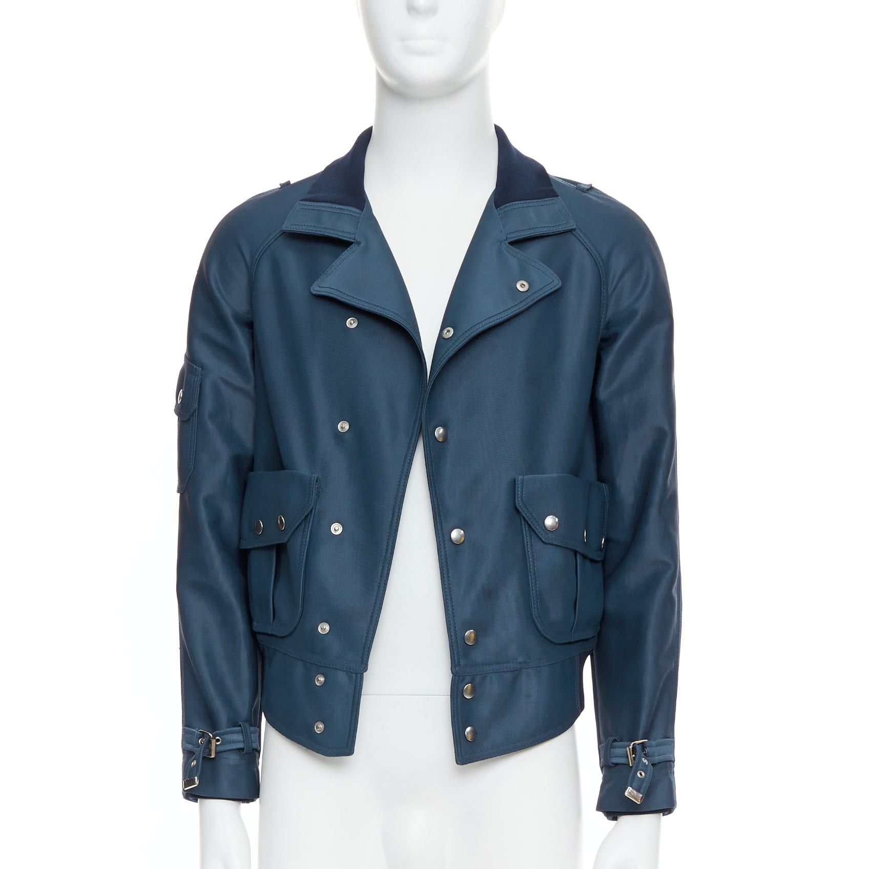 Balenciaga BALENCIAGA 2003 blue silver snap buttons cropped moto biker jacket FR46 S Size US S / EU 44-46 / 1 - 1 Thumbnail