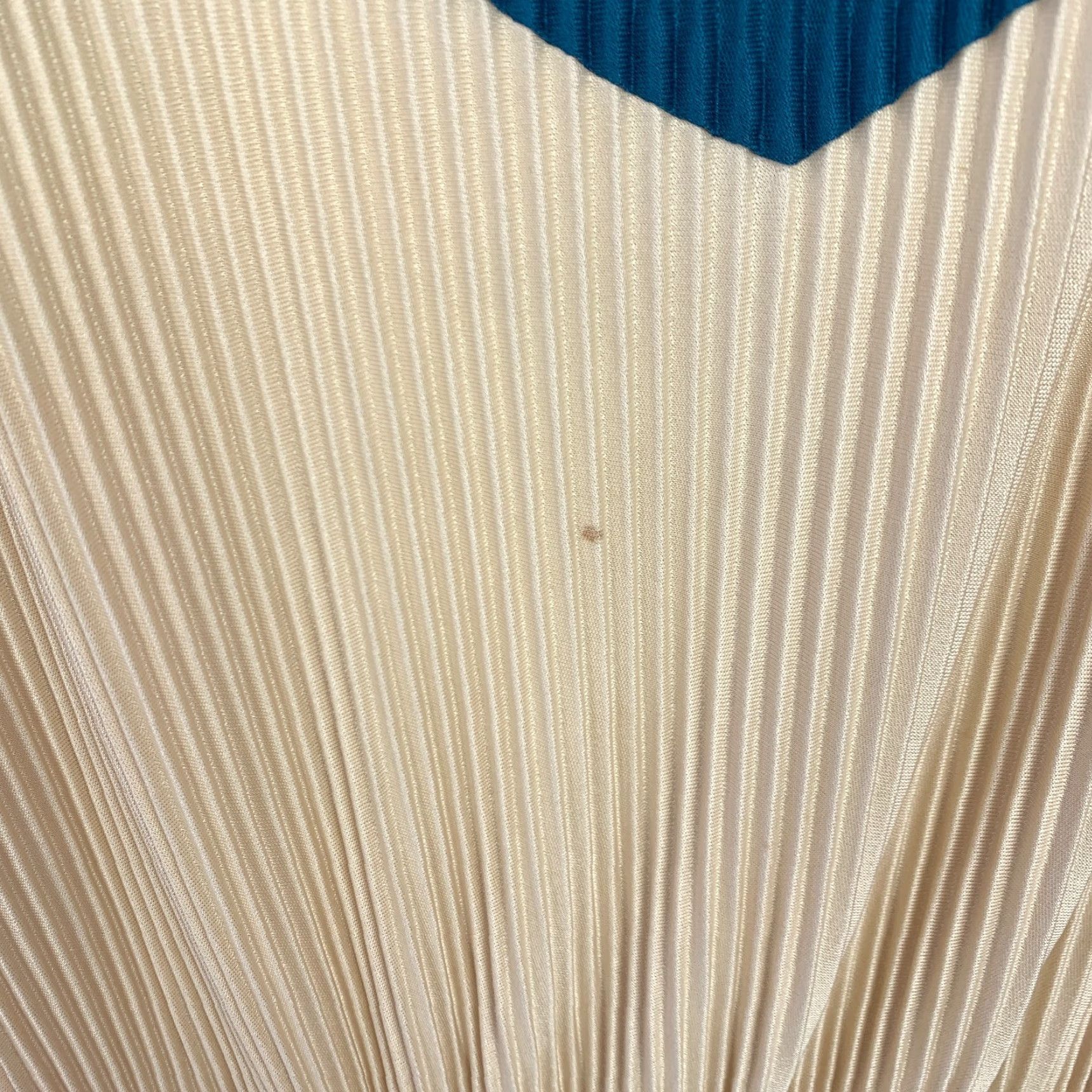 Vintage VINTAGE Union Made 70s Pleated Chevron Fit & Flare Evening Dress Size 13 Cream Teal Size XL / US 12-14 / IT 48-50 - 5 Thumbnail