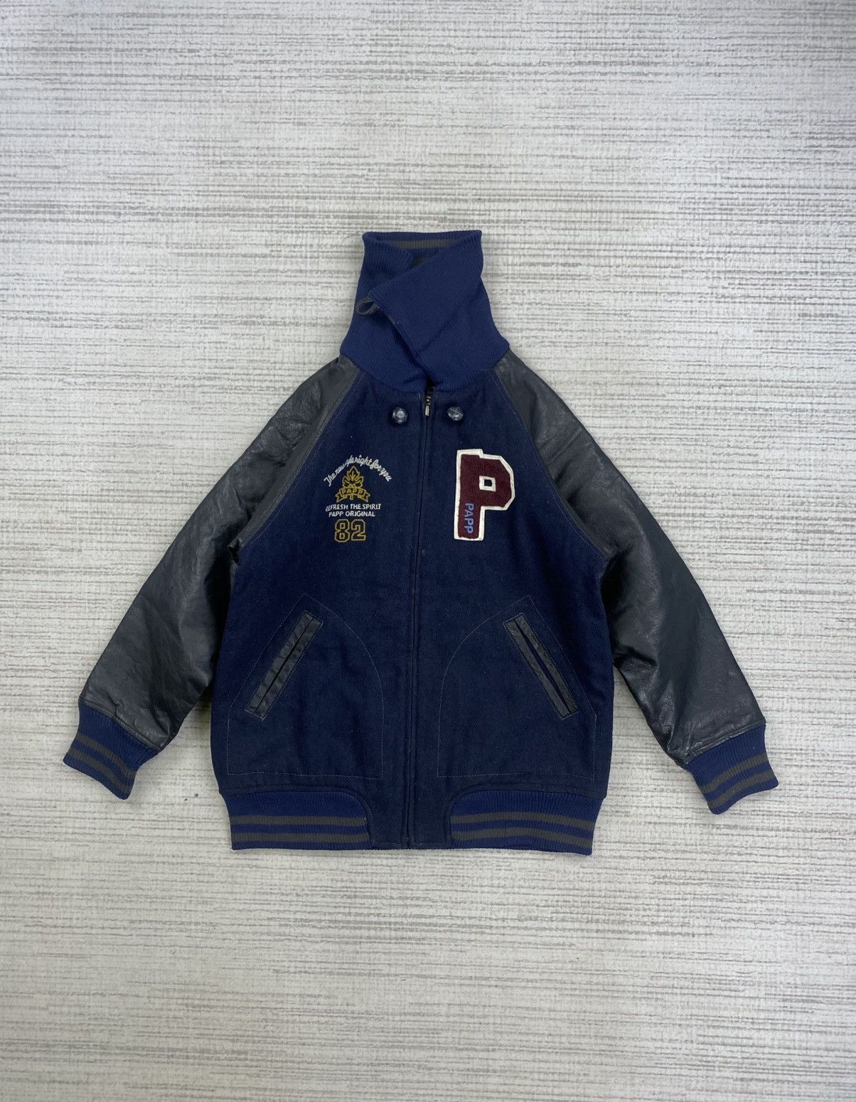 Japanese Brand × Vintage Vintage 90s Papp Leather Sleeve Varsity Jacket For Kids Size US XXS / EU 40 - 6 Thumbnail