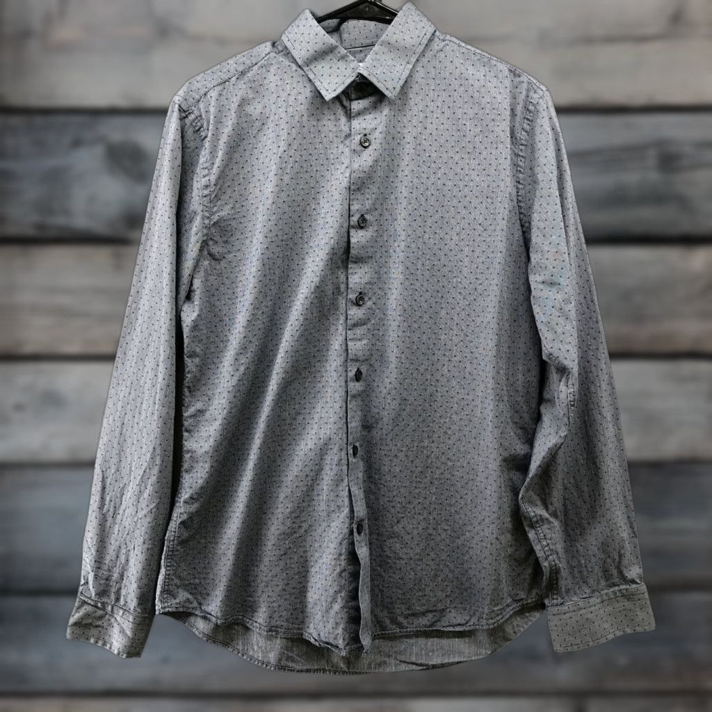 Express Express Button-Down Shirt Mens M Navy Blue Dot Print Long Sleeve Technical: Cotton Slim Fit, Casual, Workwear, Business Size 40R - 1 Thumbnail