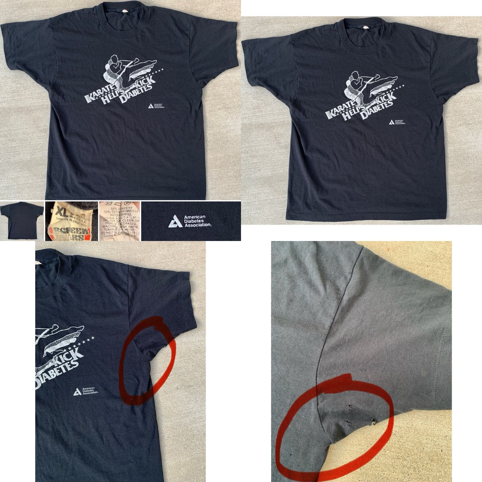 Vintage VINTAGE Screen Stars T-Shirt Karate Helps Kick Diabetes Graphic Black XL Unisex Adults 1980s 80s Size US XL / EU 56 / 4 - 9 Thumbnail