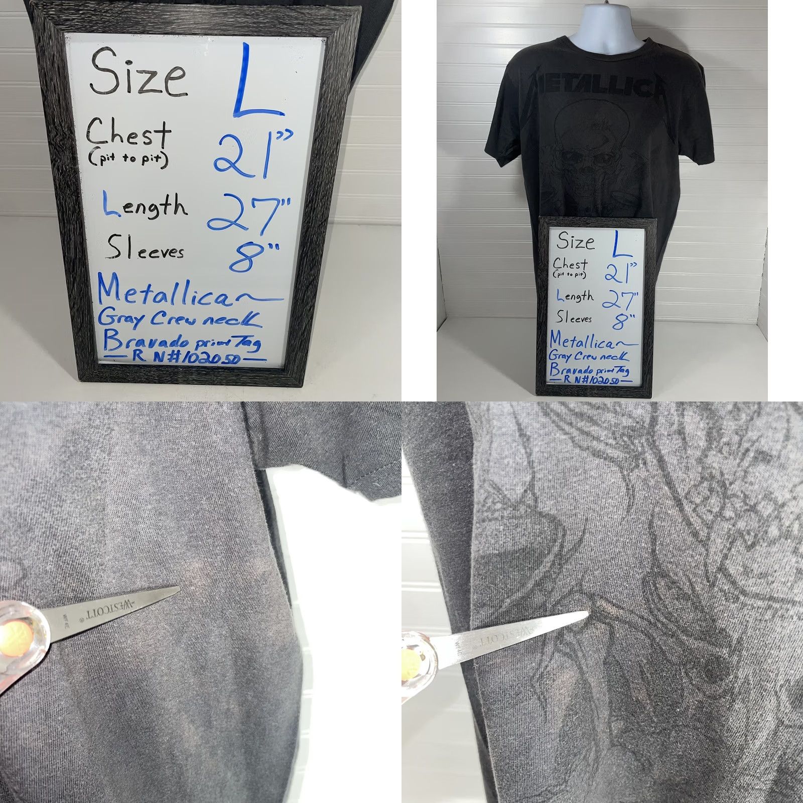 Bravado VINTAGE Metallica Shirt Men L Gray Short Sleeve Crew Neck Bravado Front Graphic 100 Percent Cotton 2010-2019 Music T-Shirt Mens Size US L / EU 52-54 / 3 - 9 Thumbnail