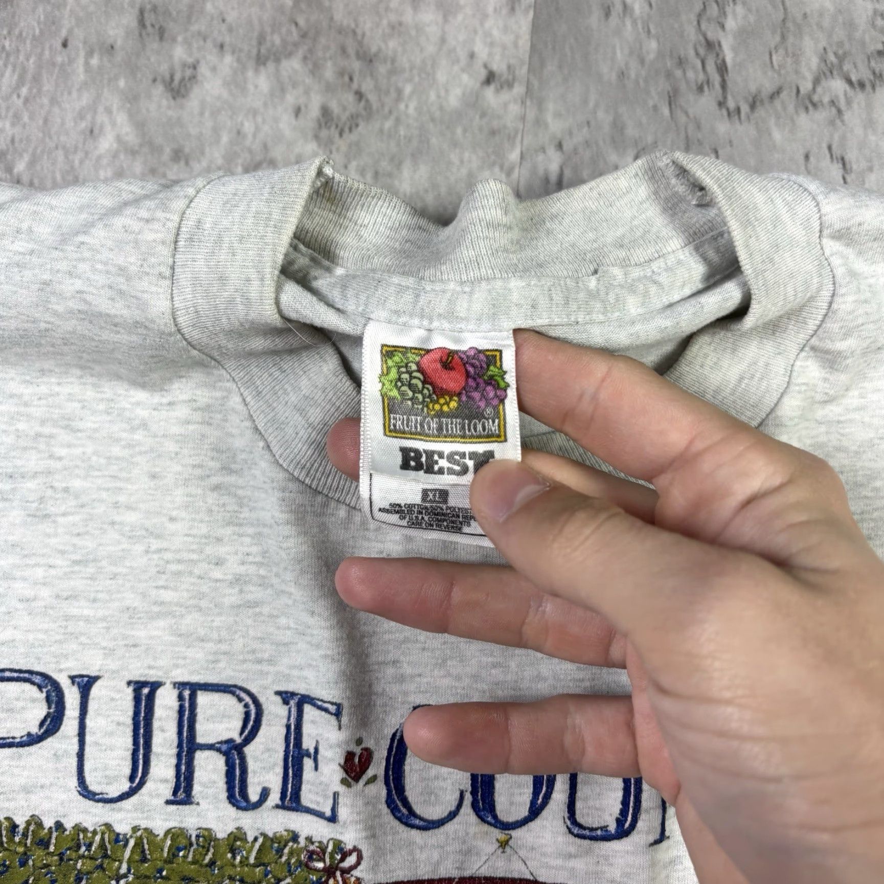 Fruit Of The Loom VINTAGE Fruit of the Loom T-Shirt 90s Crew Neck Short Sleeve Graphic Print Gray XL Men MENS Regular Cotton Knit Vintage Yes Size US XL / EU 56 / 4 - 5 Thumbnail