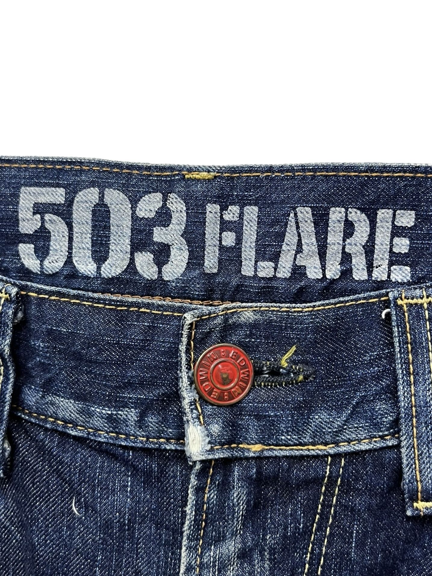 Edwin × Japan Blue × Le Grande Bleu (L.G.B.) 🔥FYE💥EDWIN 503 FLARE BLUETRIP Distressed Raw Blue Japan🔥 Size US 34 / EU 50 - 11 Thumbnail