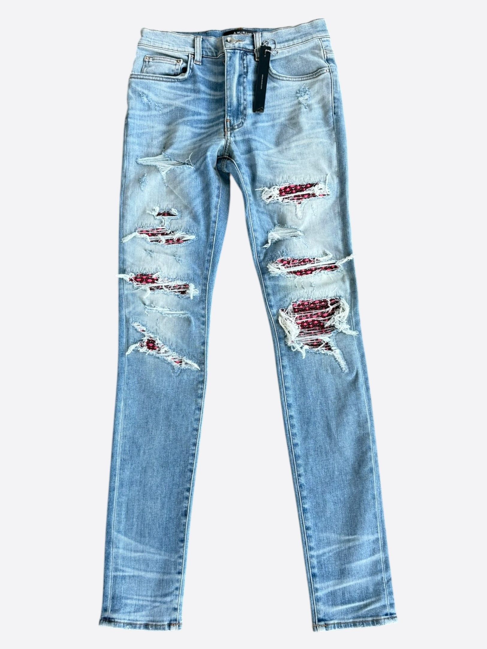 Amiri Amiri Clay Indigo & Pink Bandana Patch MX1 Jeans Size US 31 - 1 Thumbnail