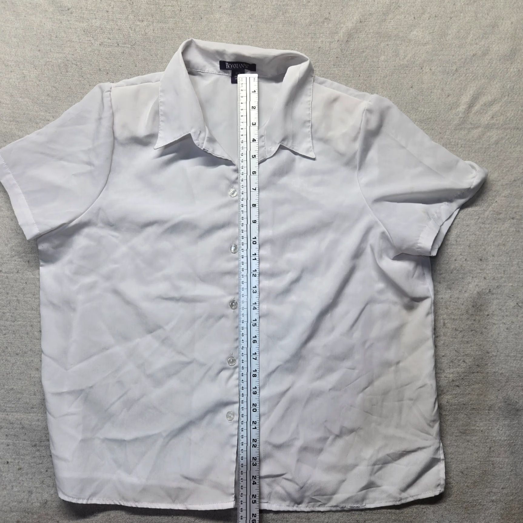 Vintage Roaman's Solid White Button-Up Short Sleeve Shirt 18W Womens Shoulder Pads Adult Plus Size 18W White Shirt Size XXL / US 16-18 / IT 52-54 - 5 Thumbnail