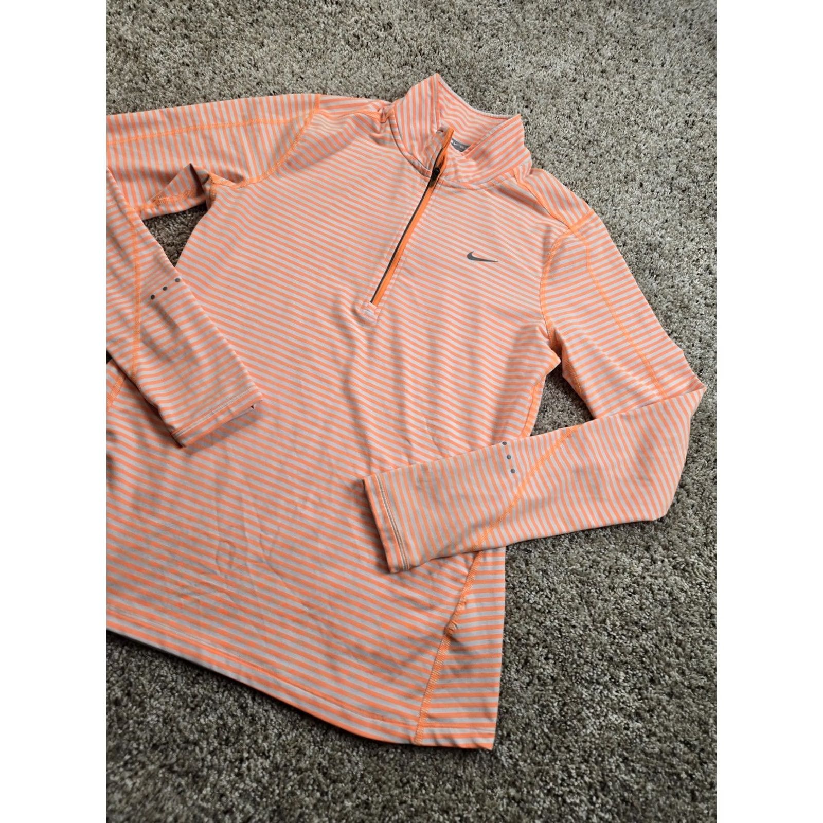 Nike Nike Dri-FIT Pullover Shirt Womens M Orange Stripe 1/4 Zip Running Top Size M / US 6-8 / IT 42-44 - 2 Thumbnail