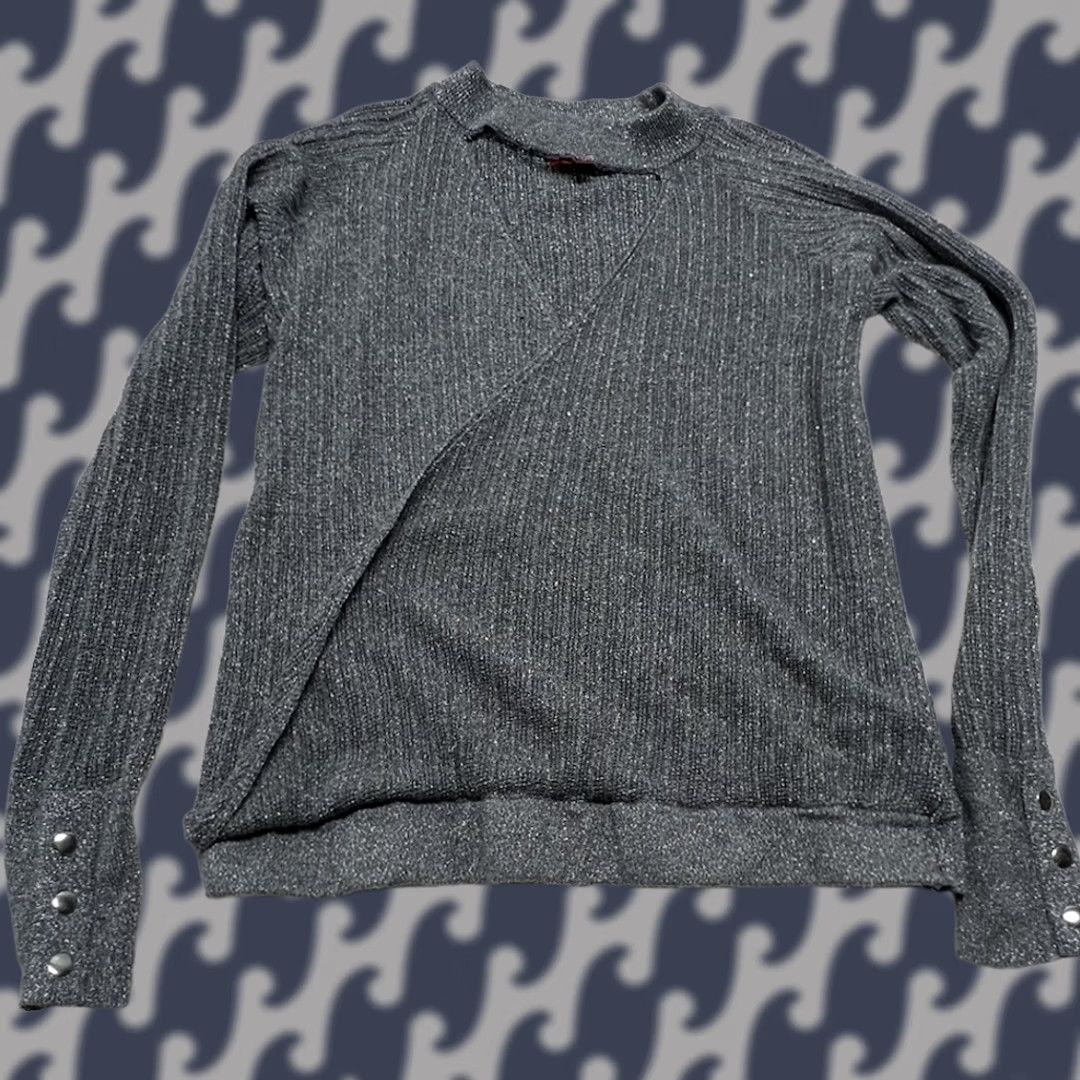 Vintage VINTAGE? Metallic Sweater Women’s Medium Smokey Gray Ribbed Faux Wrap J Lo Long Sleeve Size M / US 6-8 / IT 42-44 - 1 Thumbnail