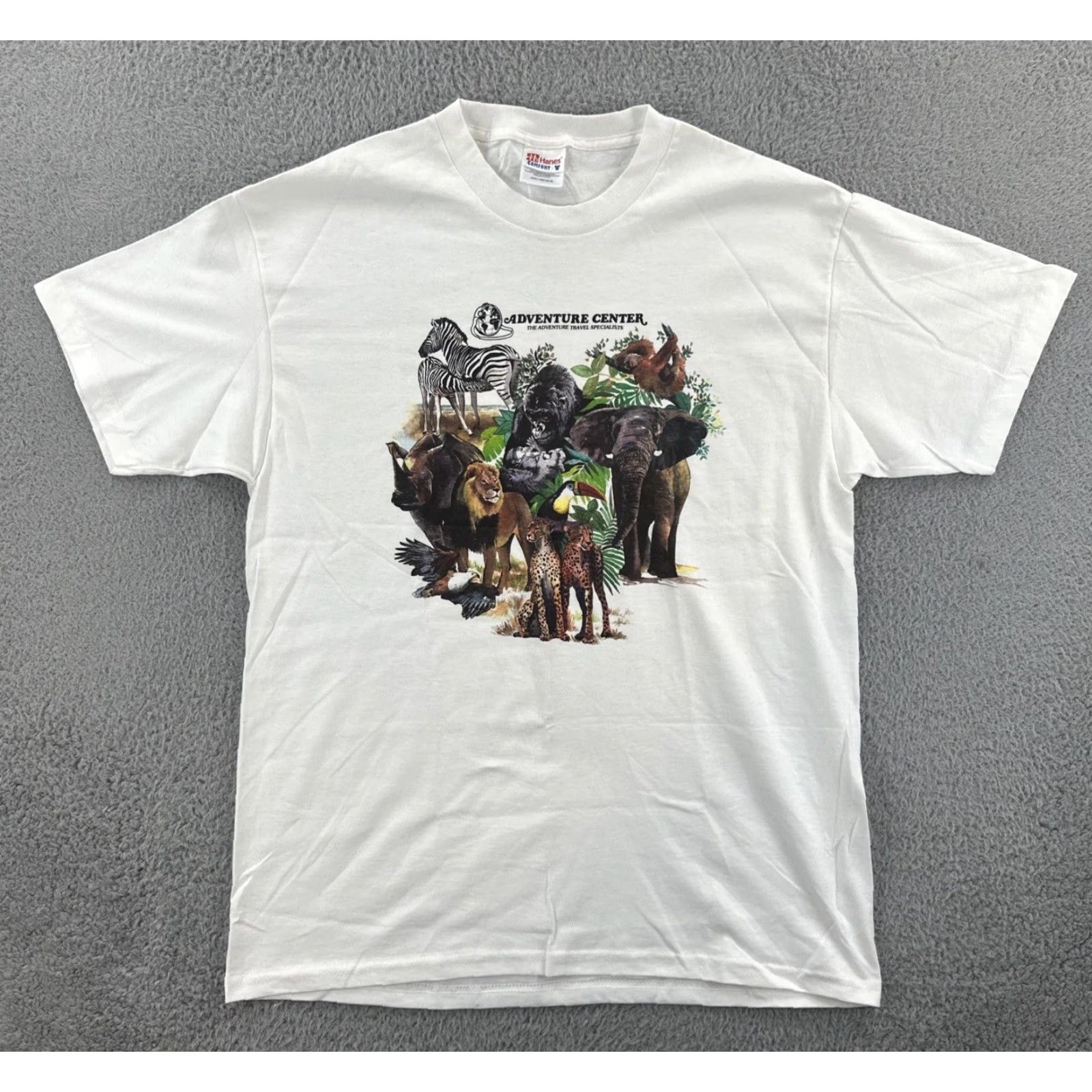 Hanes VINTAGE Hanes Comfort-T Mens L White T Shirt 90s African Animal Graphic Print Size US L / EU 52-54 / 3 - 2 Thumbnail