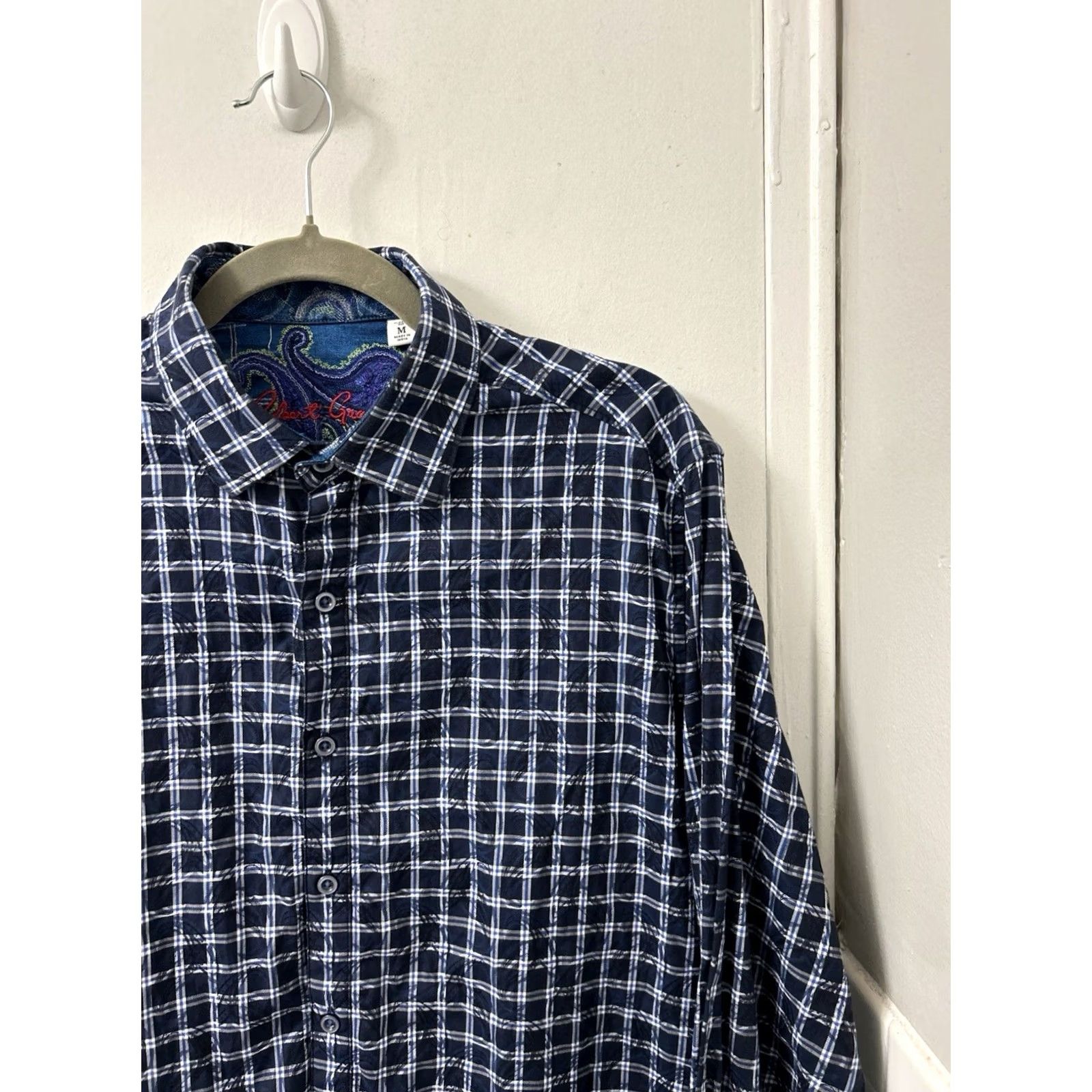 Robert Graham Robert Graham Shirt Mens M Navy Blue Plaid Paisley Button-Down Cotton Long Sleeve Size US M / EU 48-50 / 2 - 4 Thumbnail