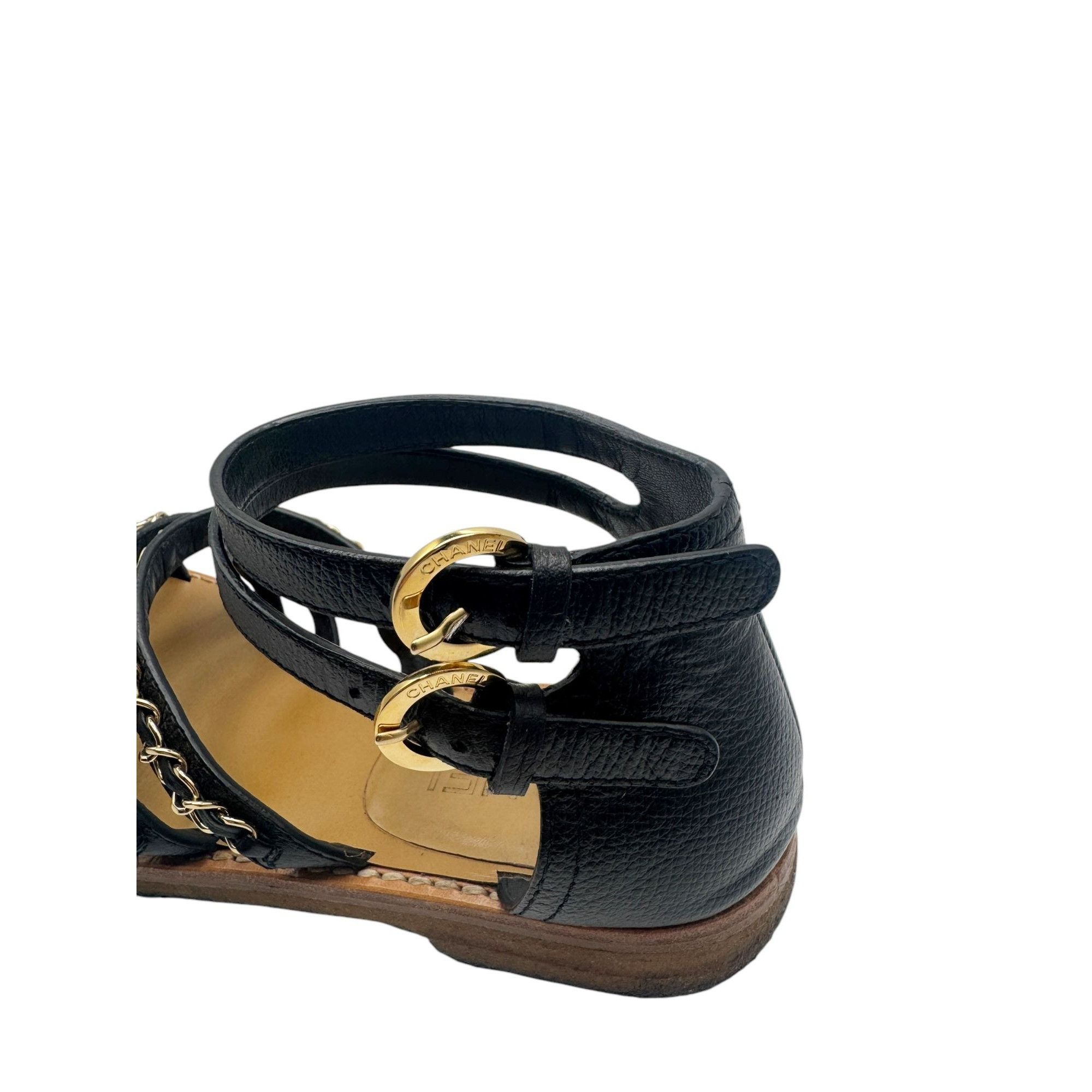Chanel Chanel SS2016 Sandals Black Leather Chain EU37C Size US 7 / IT 37 - 6 Thumbnail