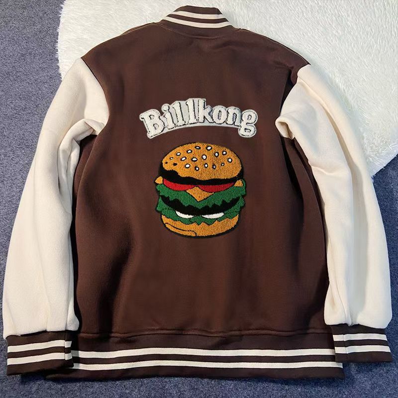 Japanese Brand Brown street retro hamburger embroidered flight jacket y2k Size US L / EU 52-54 / 3 - 1 Thumbnail