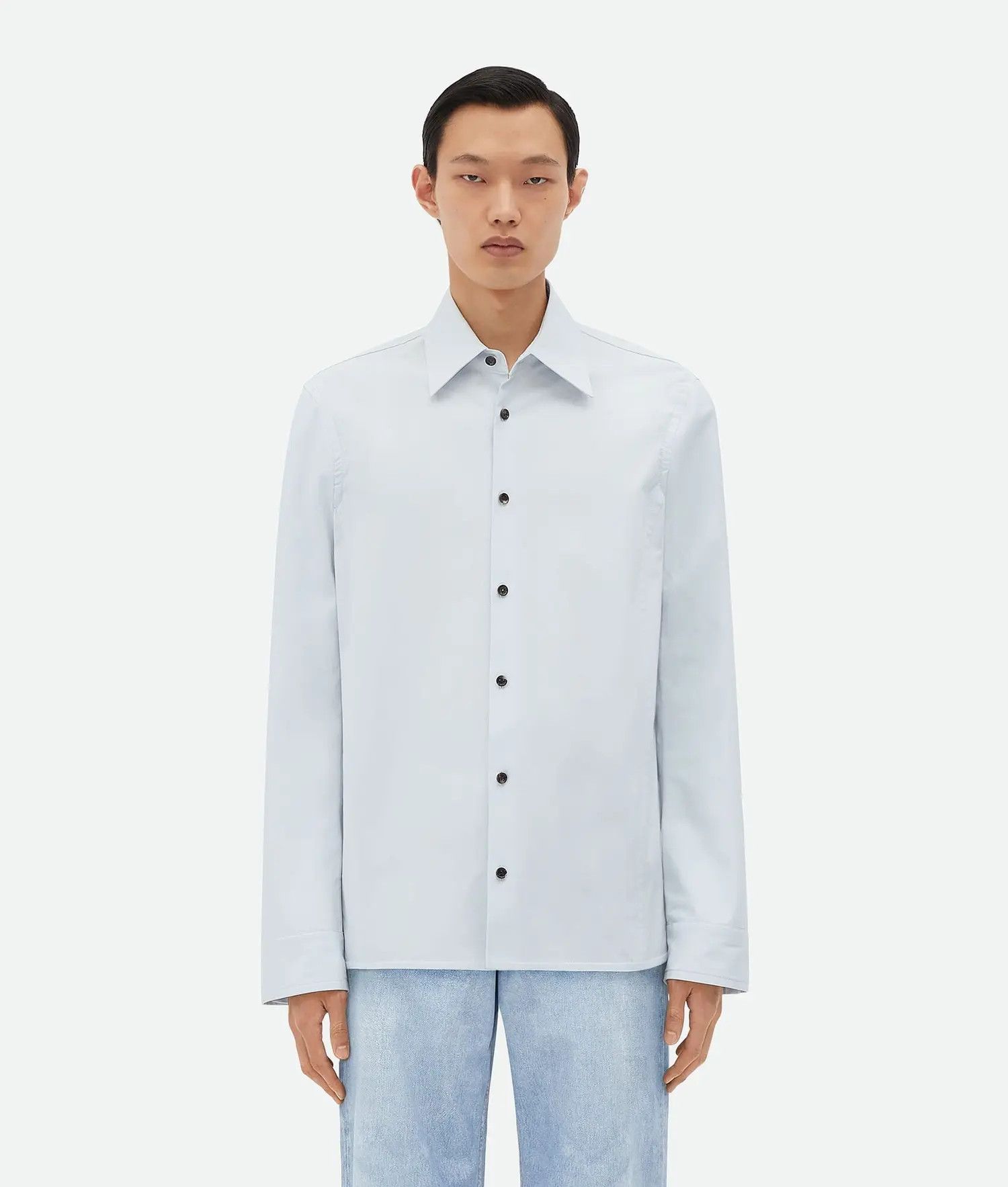 Bottega Veneta o1bcso1str0225 Cotton Shirt With Storm Flap in Light Blue Size US L / EU 52-54 / 3 - 1 Thumbnail