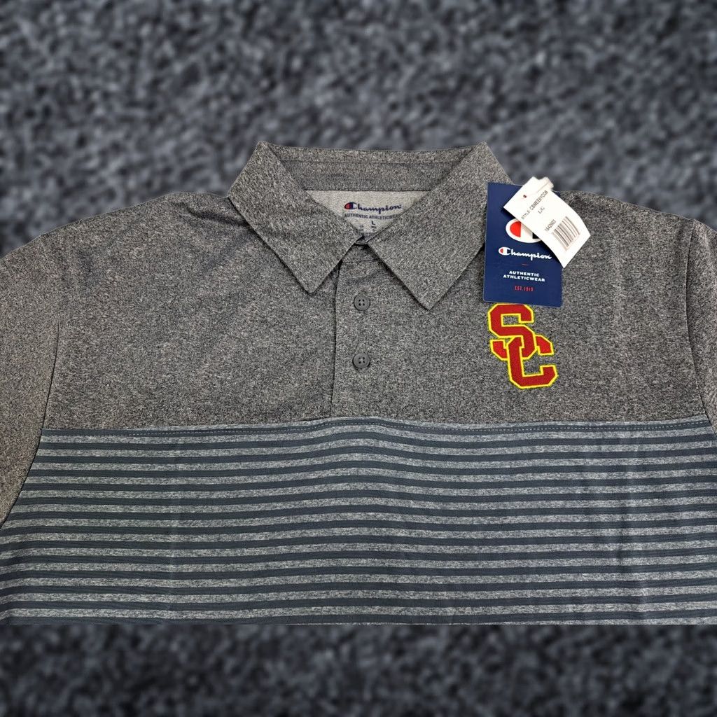 Champion NWT Champion USC Polo Shirt Mens L Grey Blue Stripes Collegiate Licensed Size US L / EU 52-54 / 3 - 1 Thumbnail