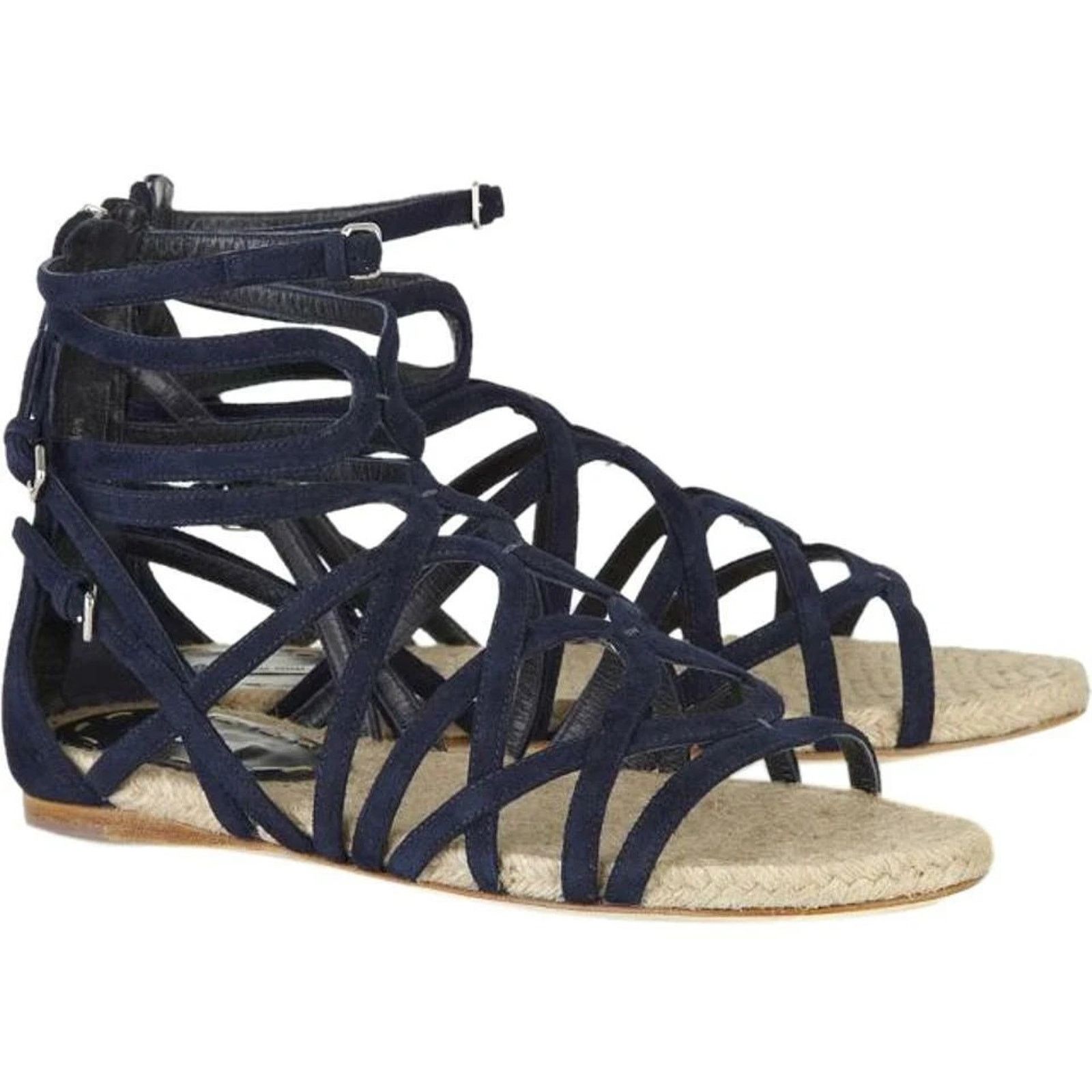 Prada NEW MIU MIU PRADA BLUE SUEDE GLADIATOR FLATS SANDALS 38 Size US 8 / IT 38 - 1 Thumbnail