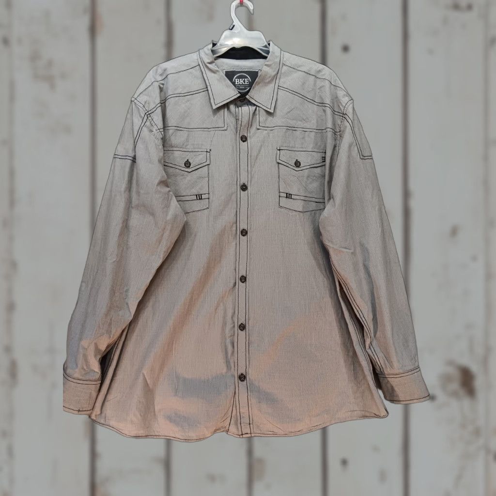 Vintage BKE Shirt Mens 3XL Gray Button Up Athletic Fit Long Sleeves 100% Cotton Western Size US XXL / EU 58 / 5 - 1 Thumbnail
