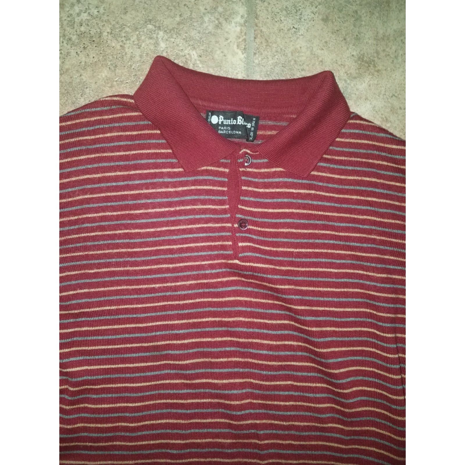 Vintage VTG Punto Blaco Paris Barcelona Made In Spain Striped Long Sleeve Polo Men Size S Red Size US S / EU 44-46 / 1 - 2 Thumbnail