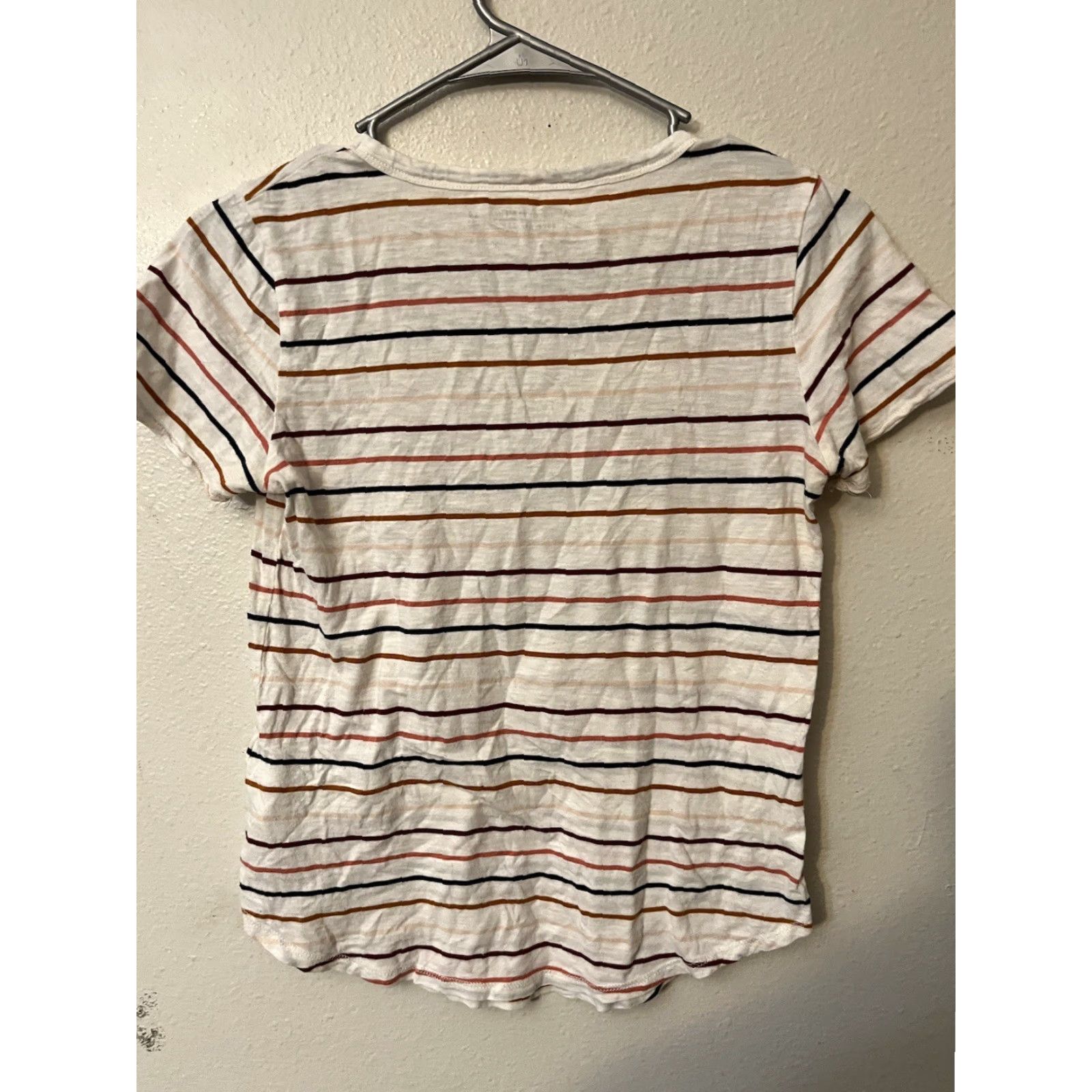 Abercrombie & Fitch Abercrombie & Fitch Women's Short Sleeve Top XS T-Shirt Striped V-Neck Pullover Casual Cotton Blend White W Strips Teens Shirt Size XS / US 0-2 / IT 36-38 - 3 Thumbnail