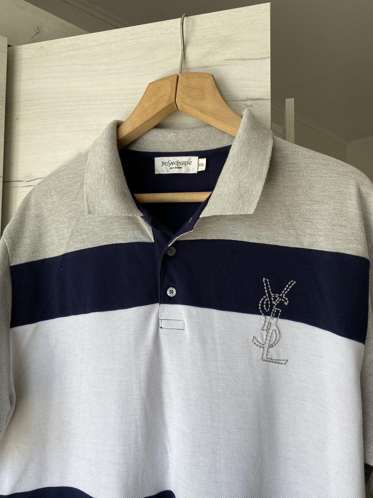 Yves Saint Laurent Vintage Yves Saint Laurent YSL Striped Polo Shirt Big Logo Size US XXL / EU 58 / 5 - 2 Thumbnail