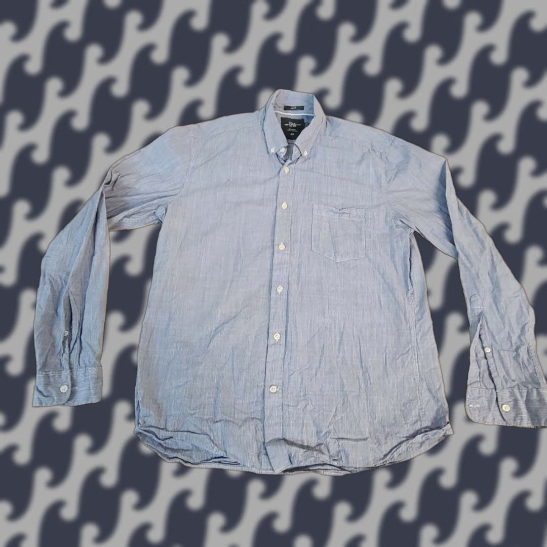 H&M LOGG H&M Button Up Shirt Mens L Navy Long Sleeve Regular Fit 100% Cotton Pocket Size US L / EU 52-54 / 3 - 1 Thumbnail
