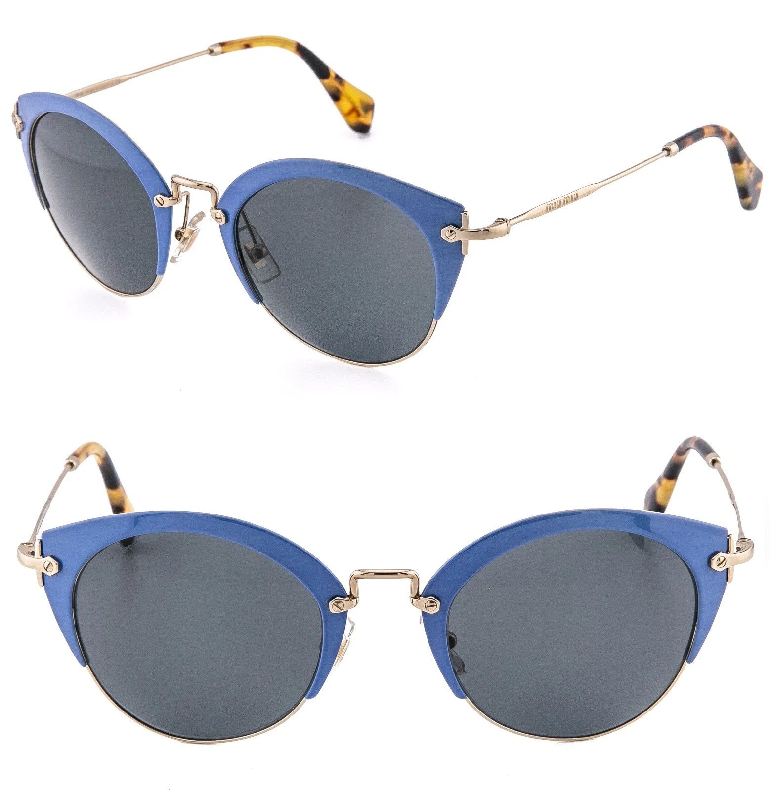 Miu Miu MIU MIU MU53RS 53R Round Blue Metal Oval Sunglasses 53RS Size ONE SIZE - 1 Thumbnail
