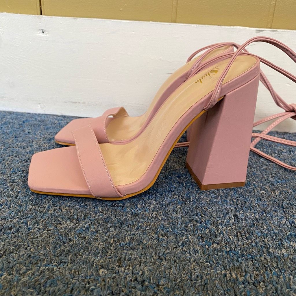 Shein SHEIN women 7 open toe pink 4” block heels with ankle tie st Size US 6.5 / IT 36.5 - 2 Thumbnail