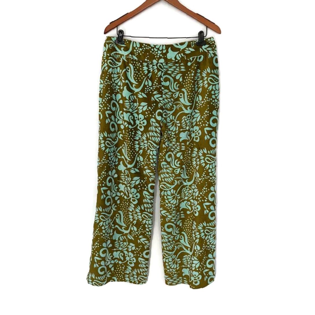 Vintage LulaKate Womens Green Blue Paisley Straight Leg Pants 100% Cotton Size 6 High Waist Flat Front Lined Size 28" / US 6 / IT 42 - 2 Thumbnail