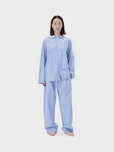Tekla o1mle0525 Unisex Poplin Pyjamas Shirt Bassett Stripes Blue Size XXS / US 00 / IT 34 - 2 Thumbnail