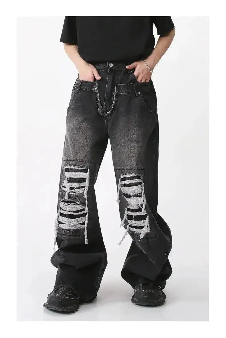 Japanese Brand Holey Baggy Retro Hip Hop Jeans Pants Y2k Casual Loose 90’s Size US 32 / EU 48 - 4 Thumbnail